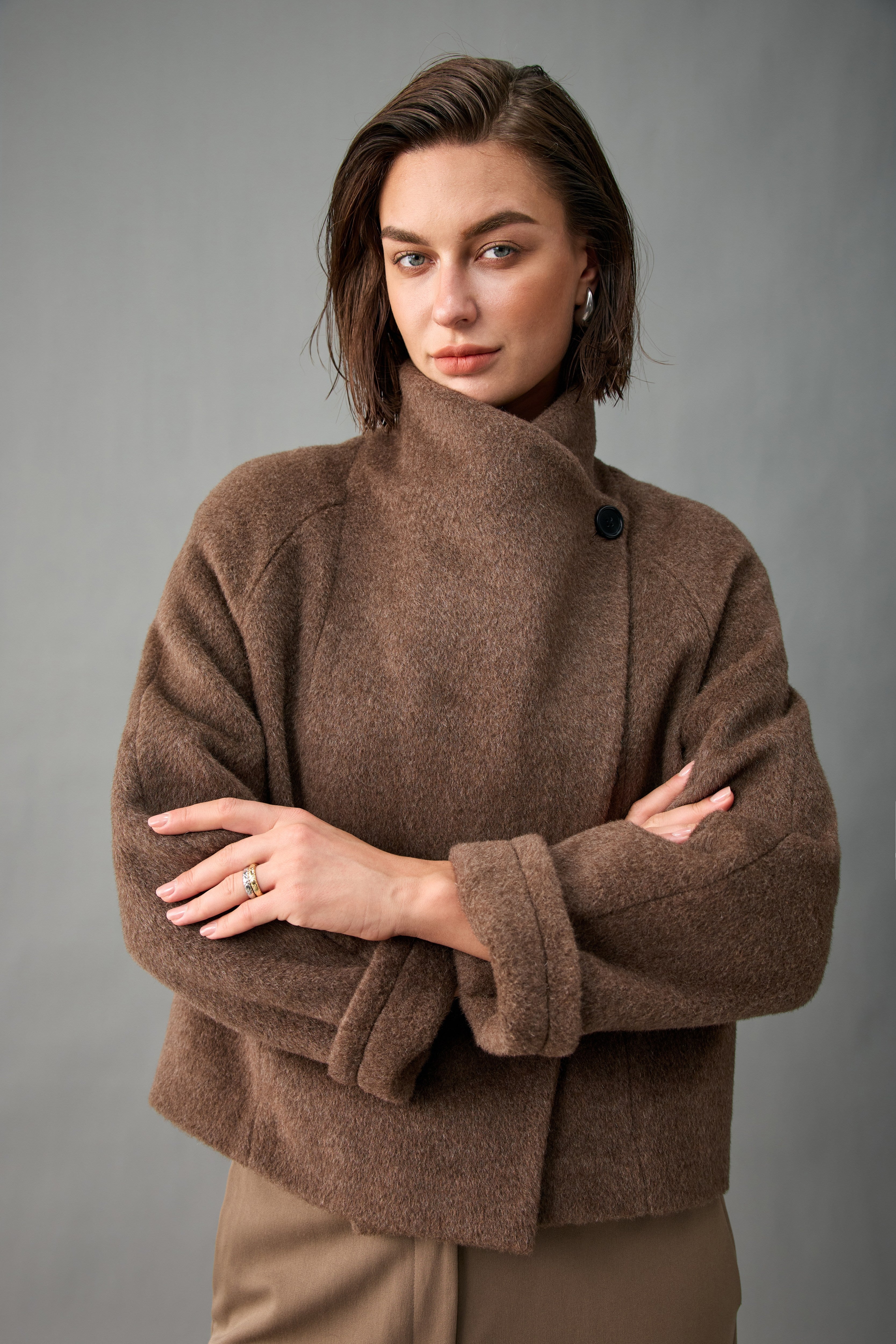 Single-Button Alpaca Blend Cropped Coat