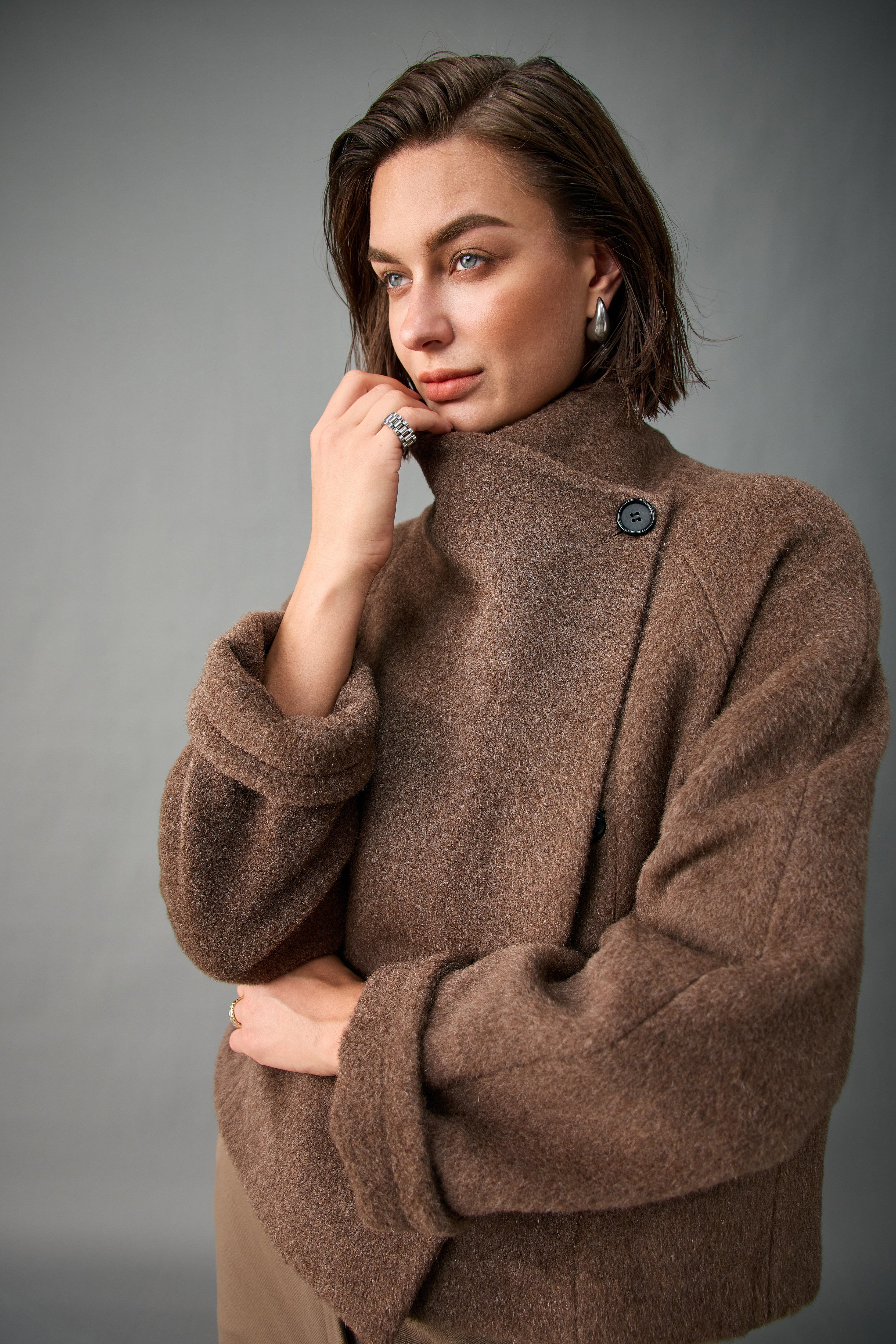 Single-Button Alpaca Blend Cropped Coat