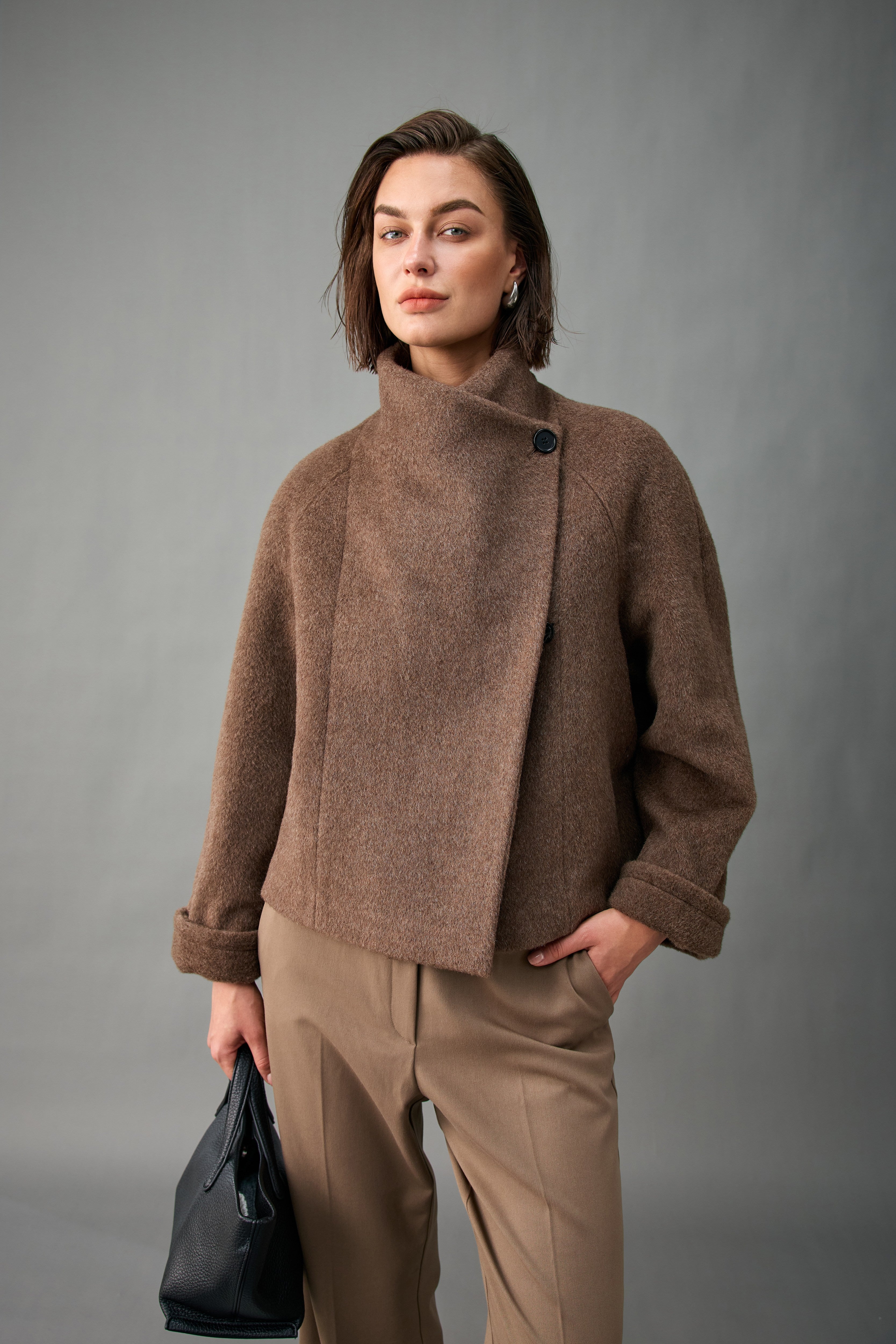 Single-Button Alpaca Blend Cropped Coat