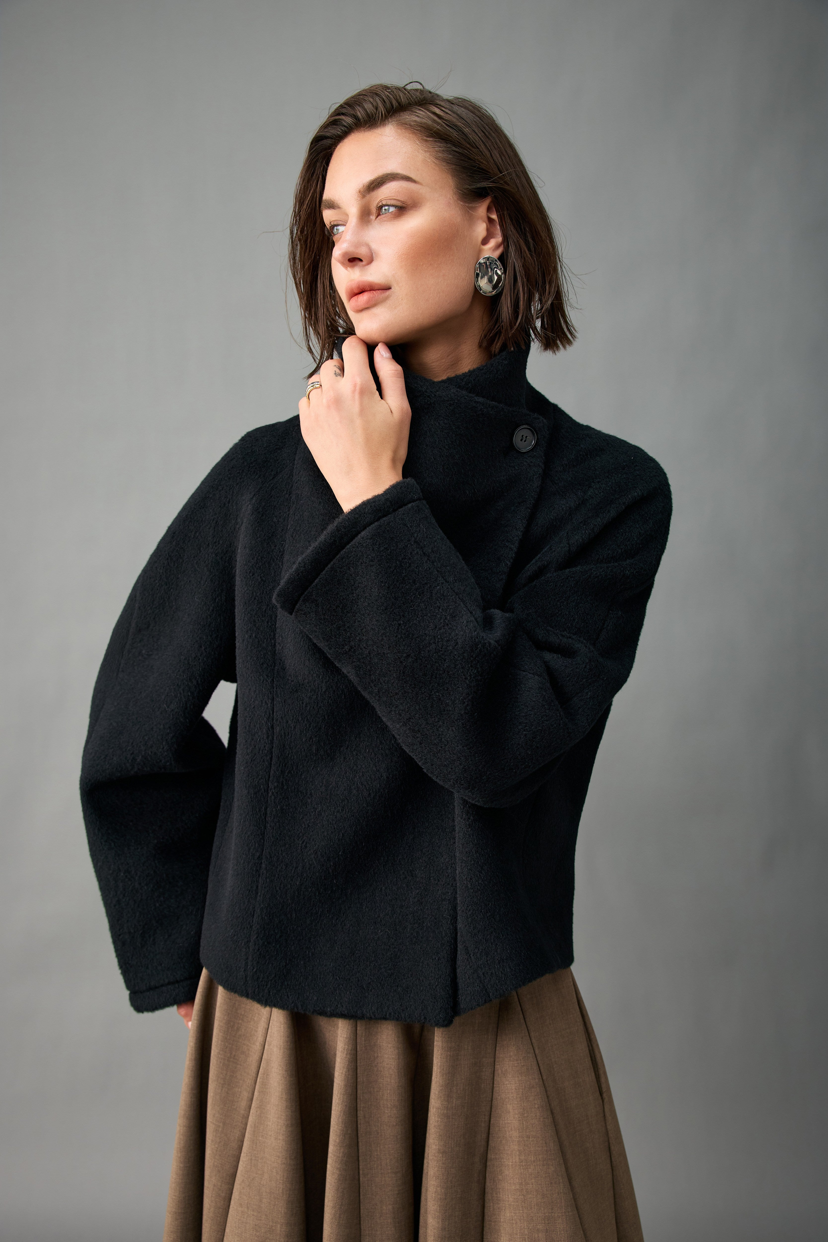 Single-Button Alpaca Blend Cropped Coat