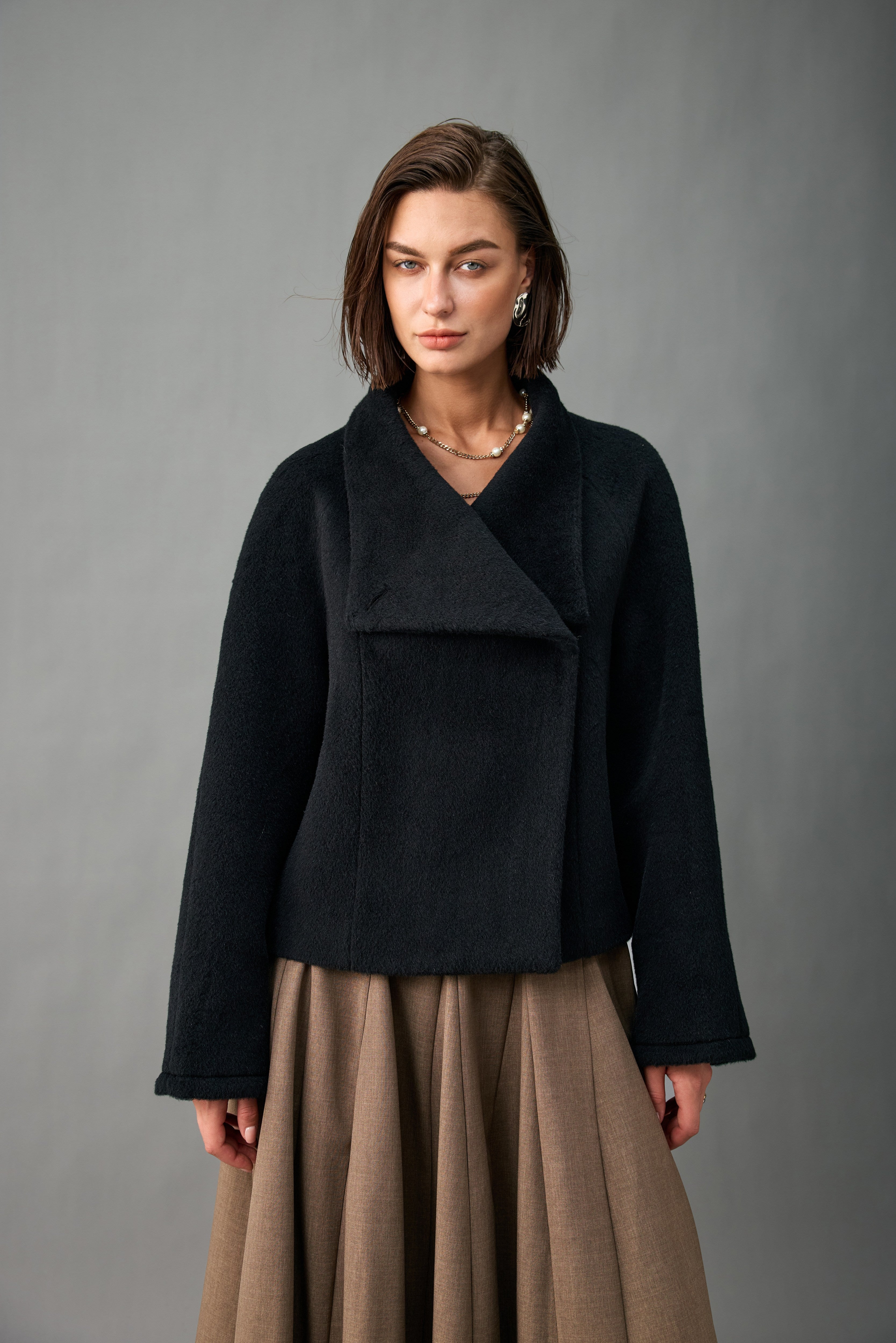 Single-Button Alpaca Blend Cropped Coat