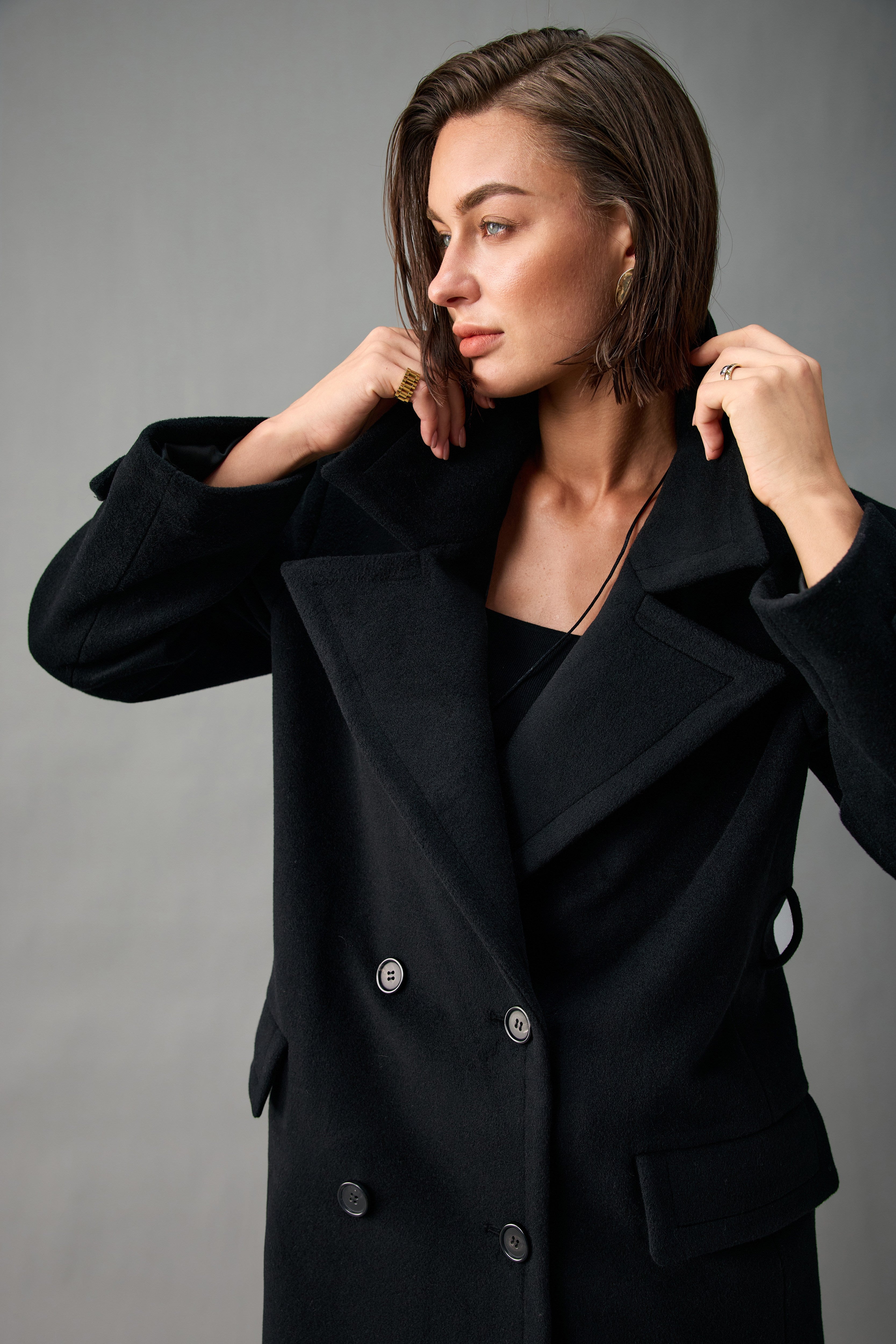 Belted Double-Breasted Cashmere Short Coat