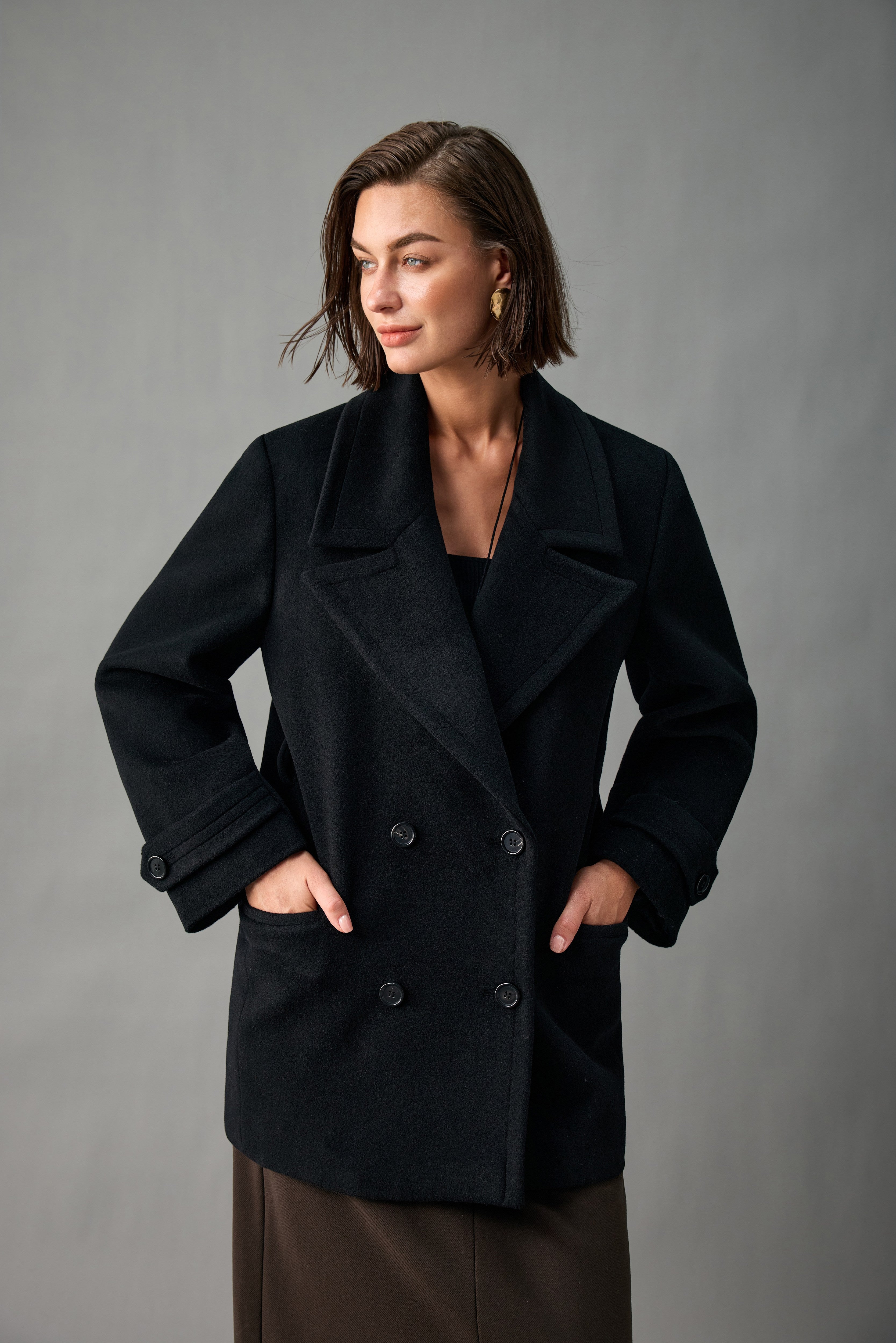 Belted Double-Breasted Cashmere Short Coat