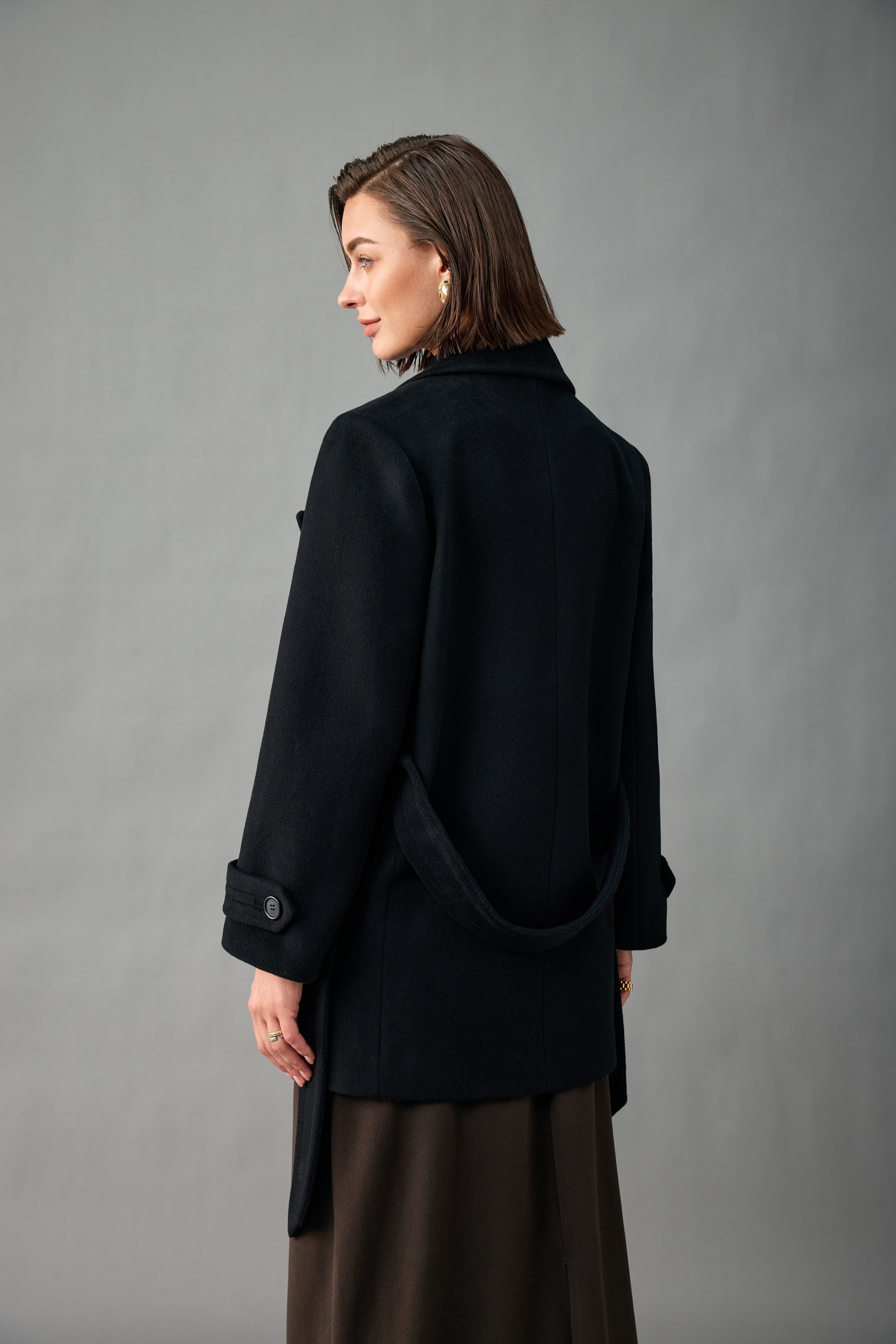 Belted Double-Breasted Cashmere Short Coat