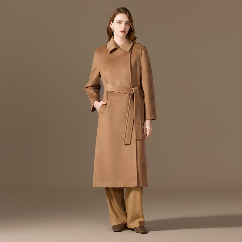 100% Cashmere Belted Long Coat