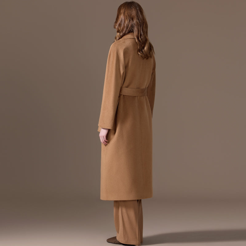 100% Cashmere Double-Breasted Belted Long Coat
