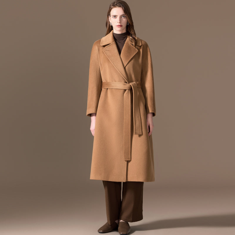 100% Cashmere Single-Breasted Belted Long Coat