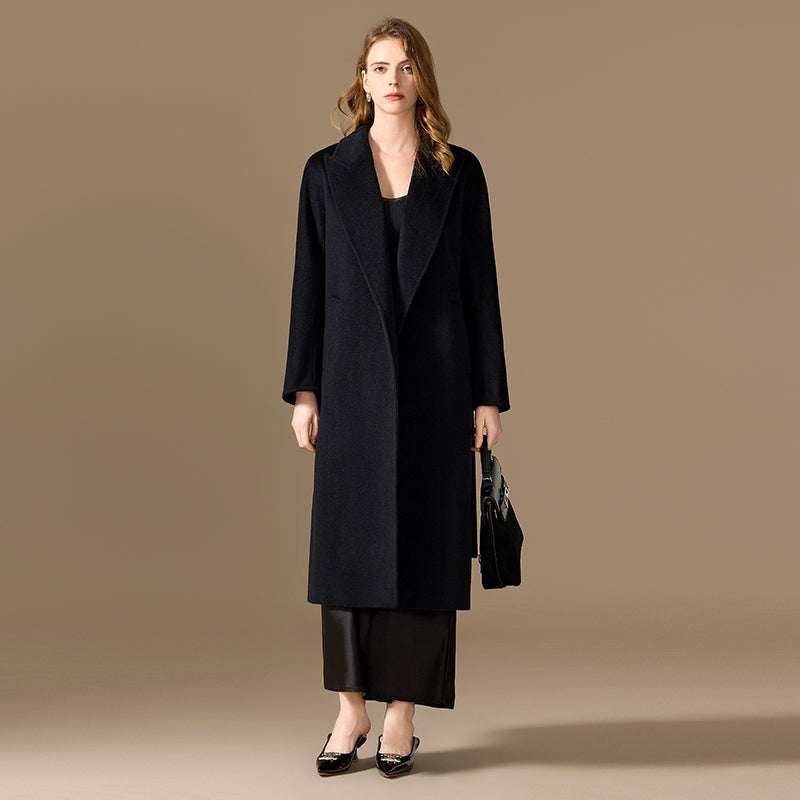 100% Cashmere Longline Wrap Coat with Waist Belt