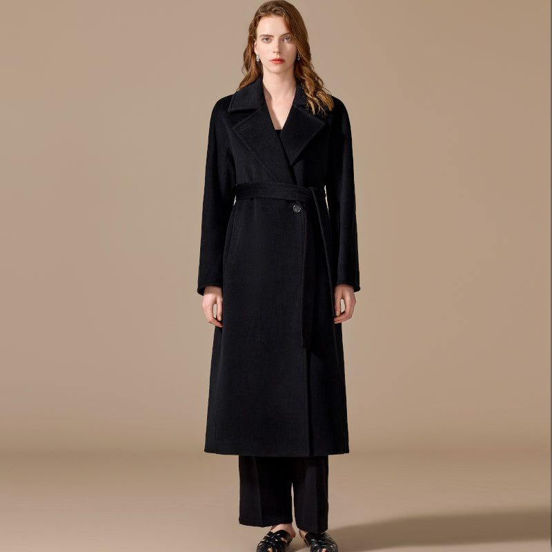 100% Cashmere Single-Button Belted Long Coat