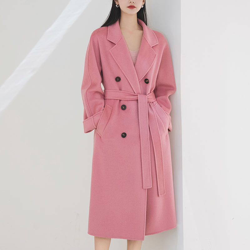 100% Cashmere Double-Faced Double-Breasted Long Coat