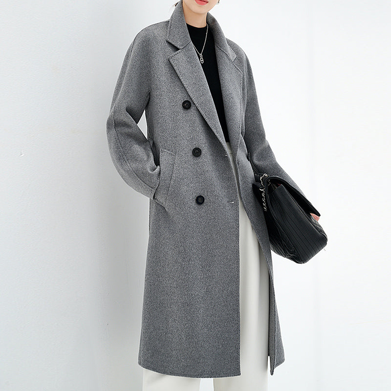 100% Cashmere Double-Faced Double-Breasted Long Coat