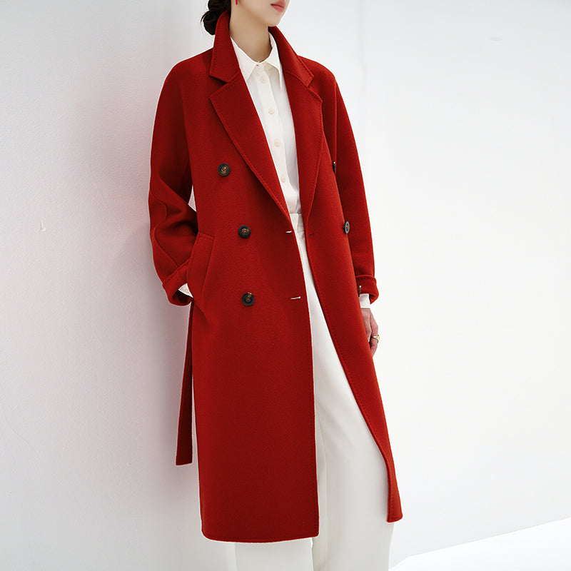 100% Cashmere Double-Faced Double-Breasted Long Coat