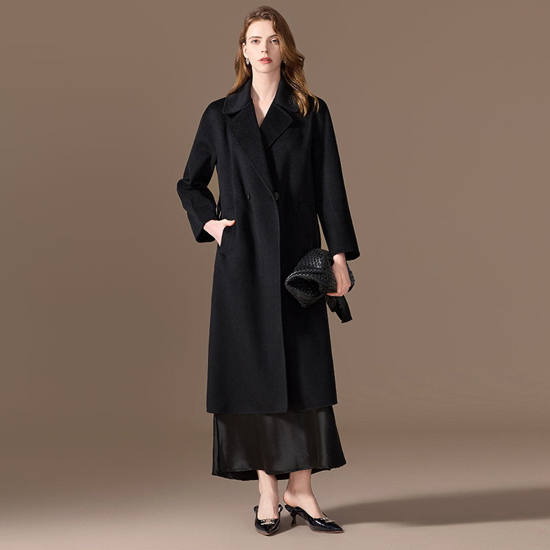 100% Cashmere Double-Faced Belted Wrap Coat