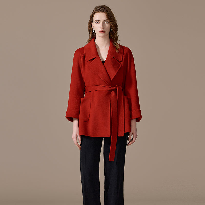 100% Cashmere Hand-Sewn Belted Short Coat