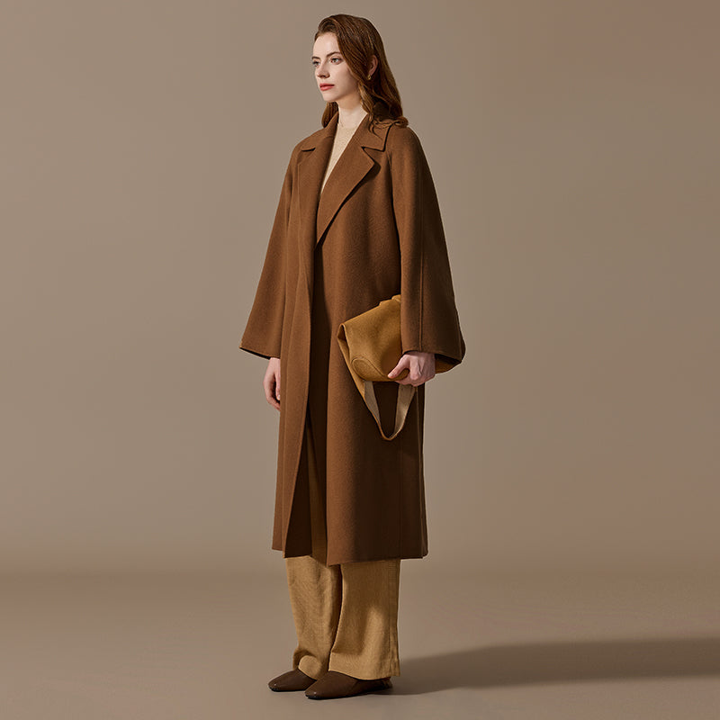 100% Cashmere Hand-Sewn Open-Front Long Coat