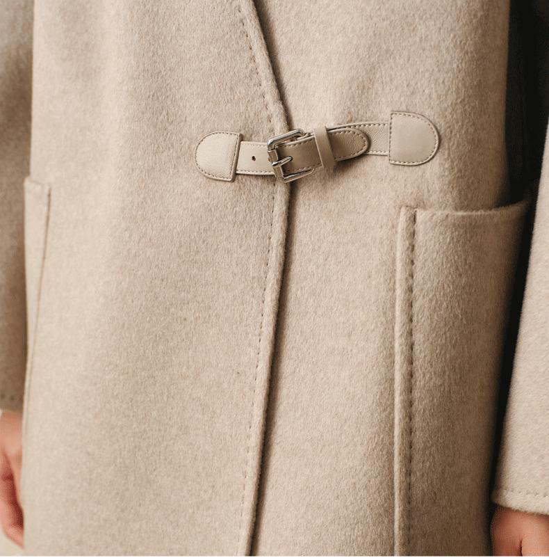100% Cashmere V-Neck Leather-Buckle Jacket