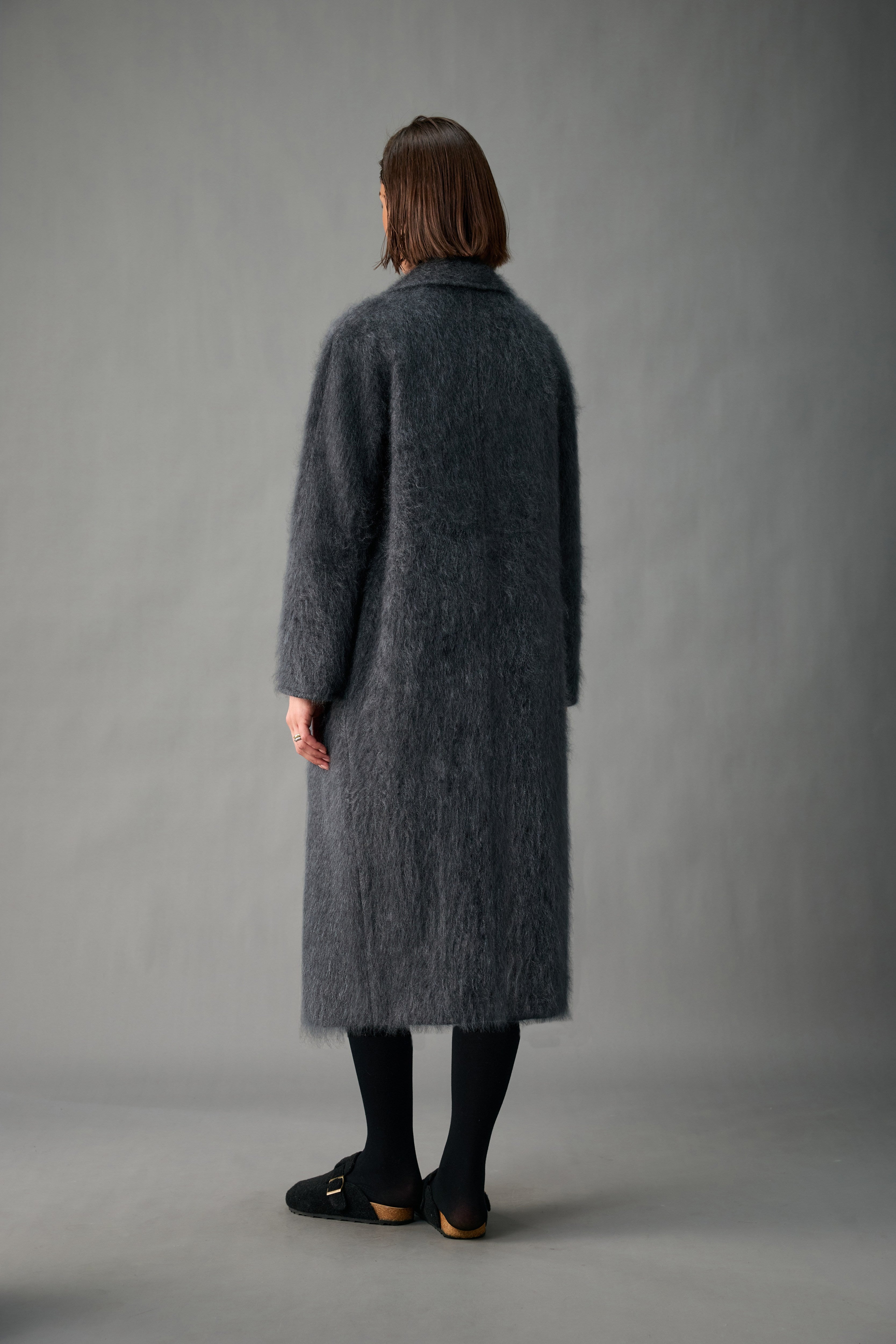 Evelluna Double-Breasted Brushed 100% Cashmere Long Coat