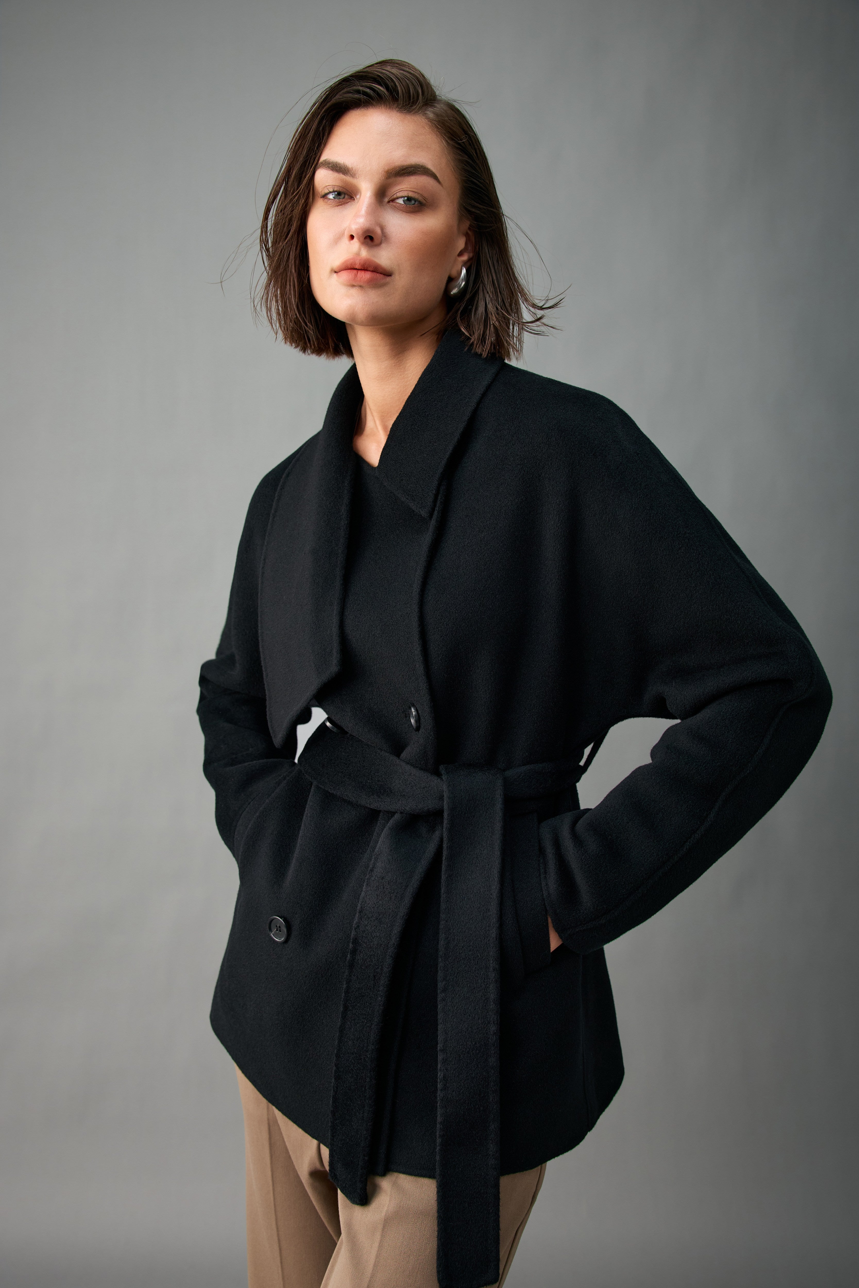 Evelluna Unlined Belted 100% Cashmere Short Coat