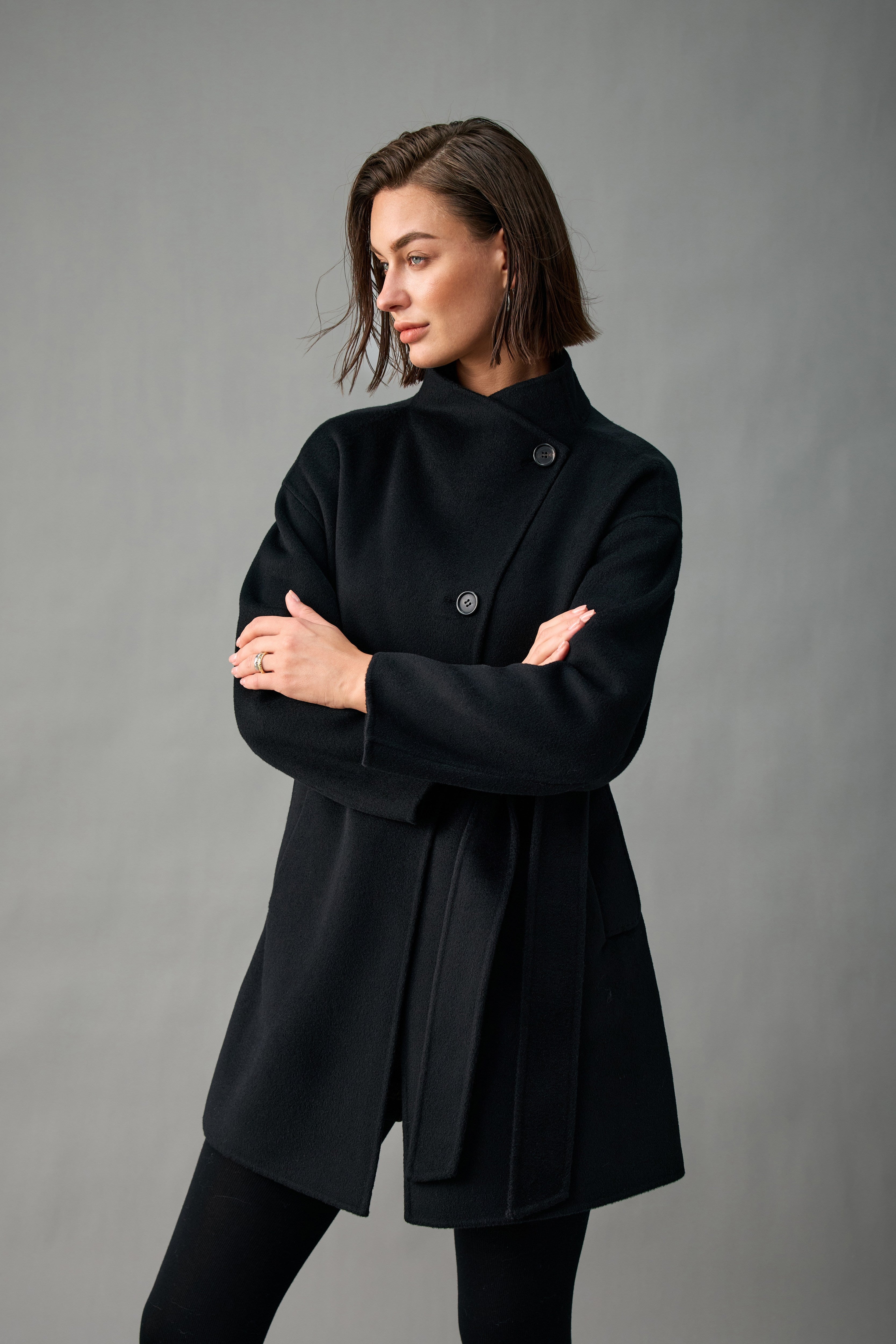 Evelluna Unlined Belted Cashmere Wool Mid-Length Coat