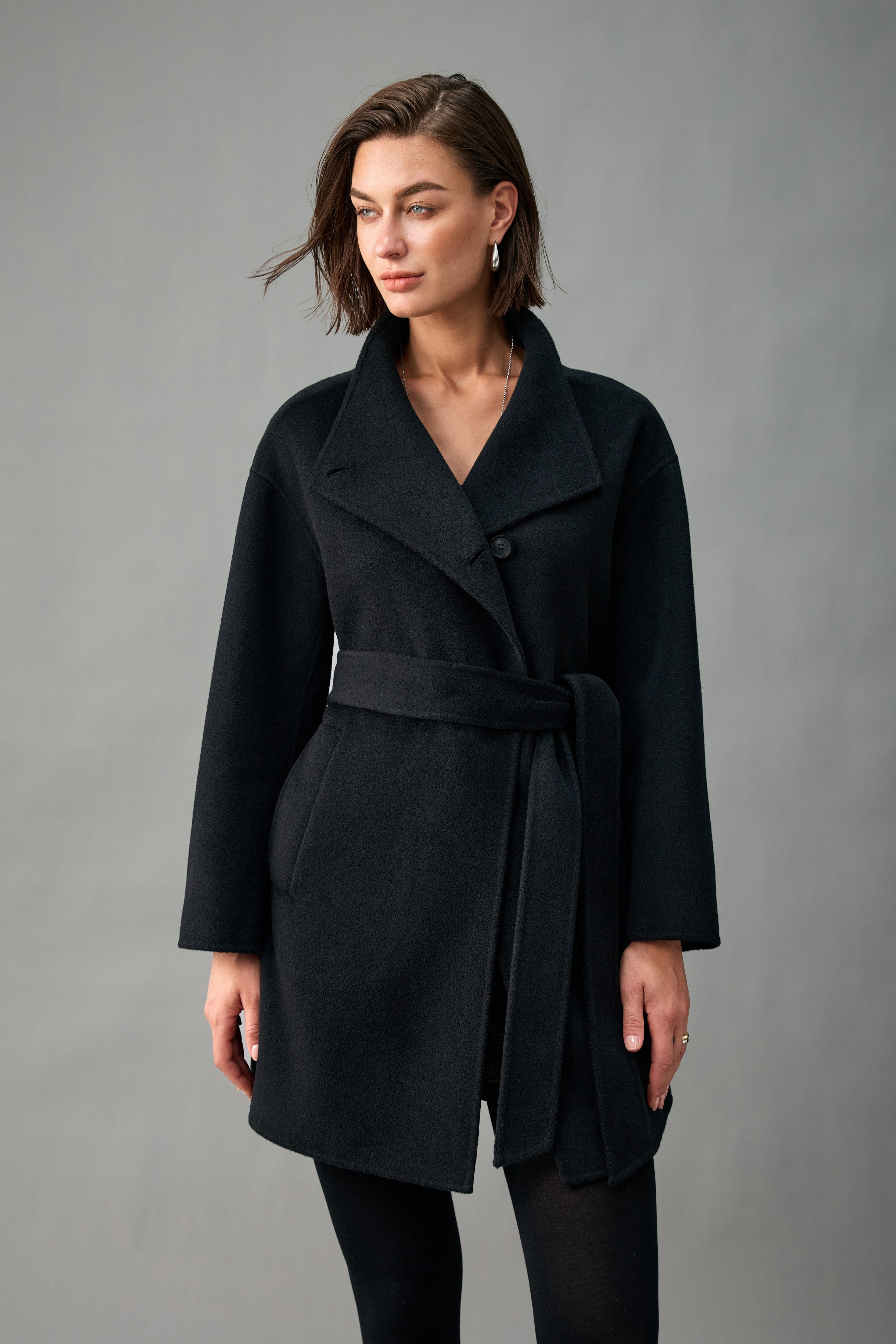 Evelluna Unlined Belted Cashmere Wool Mid-Length Coat