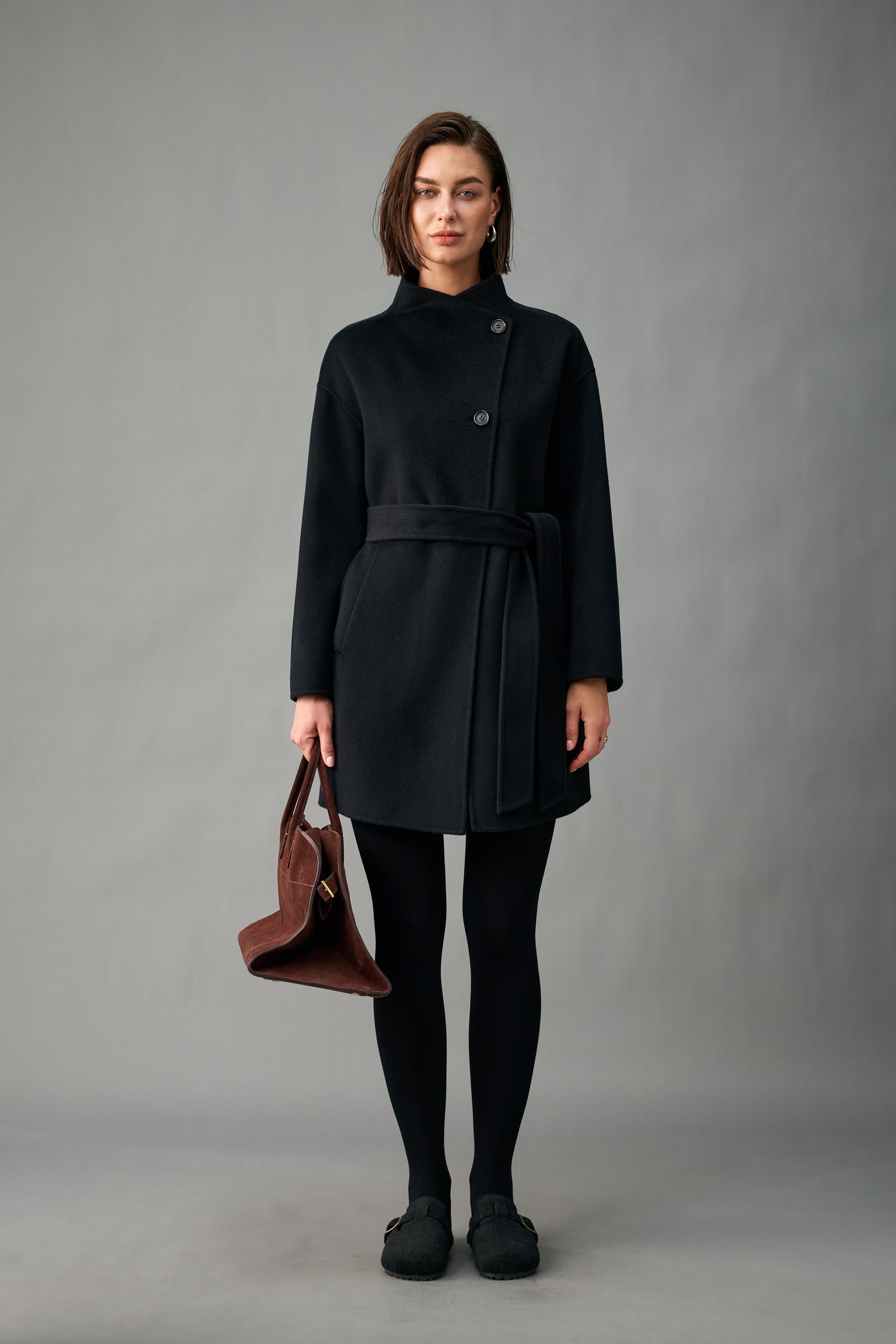 Evelluna Unlined Belted Cashmere Wool Mid-Length Coat