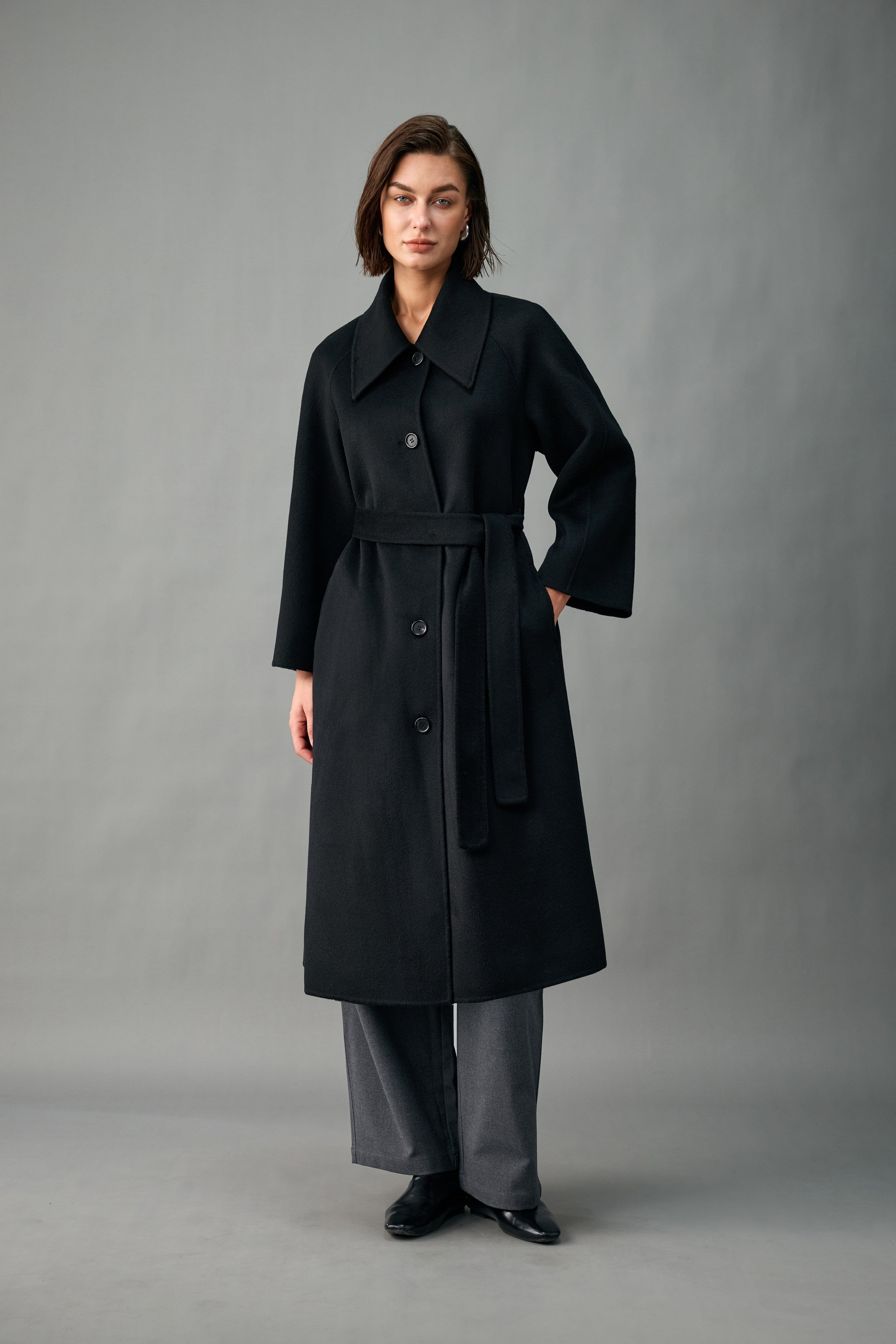 Evelluna Unlined Belted 100% Cashmere Long Coat