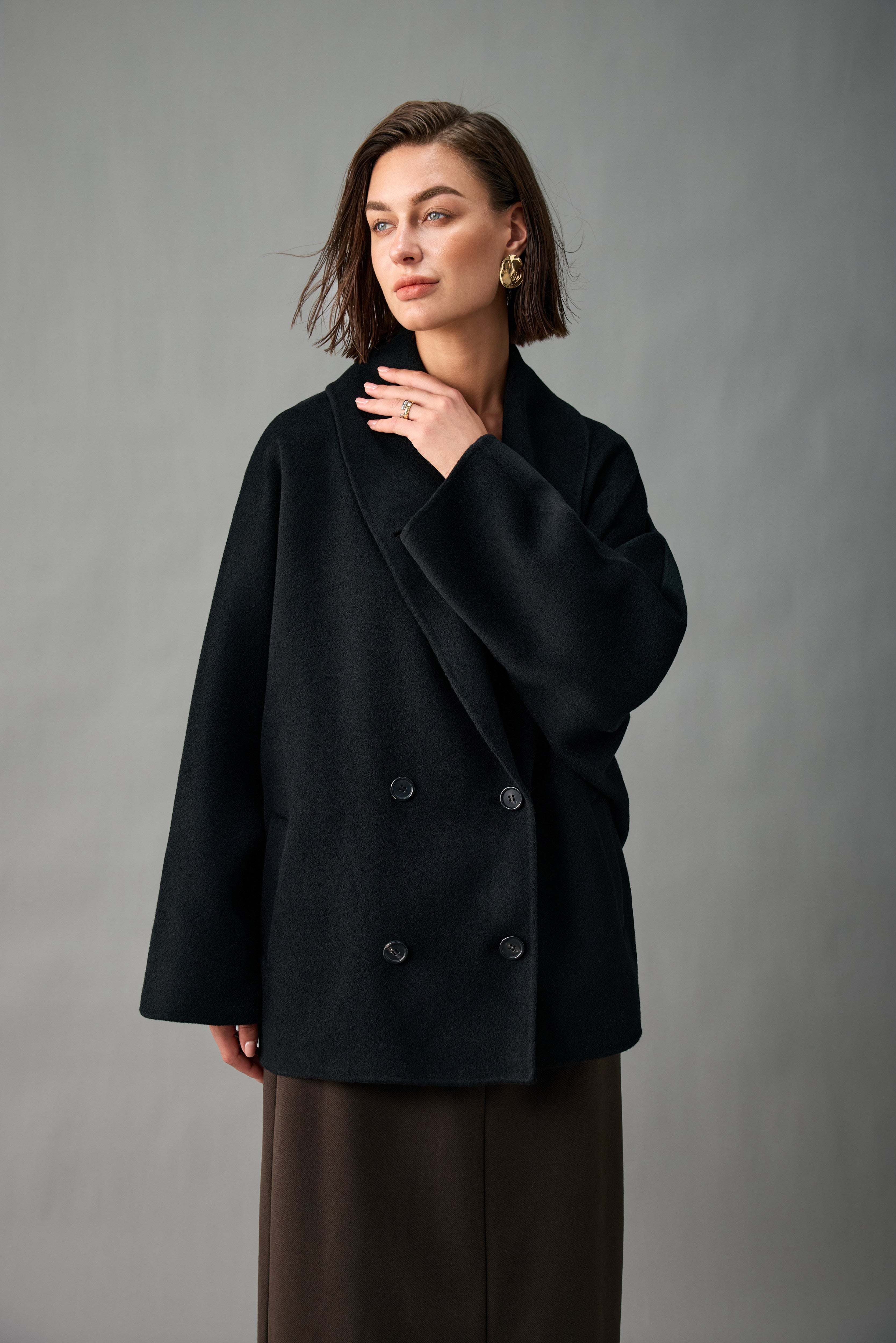 Evelluna Unlined Double-Breasted 100% Cashmere Short Coat