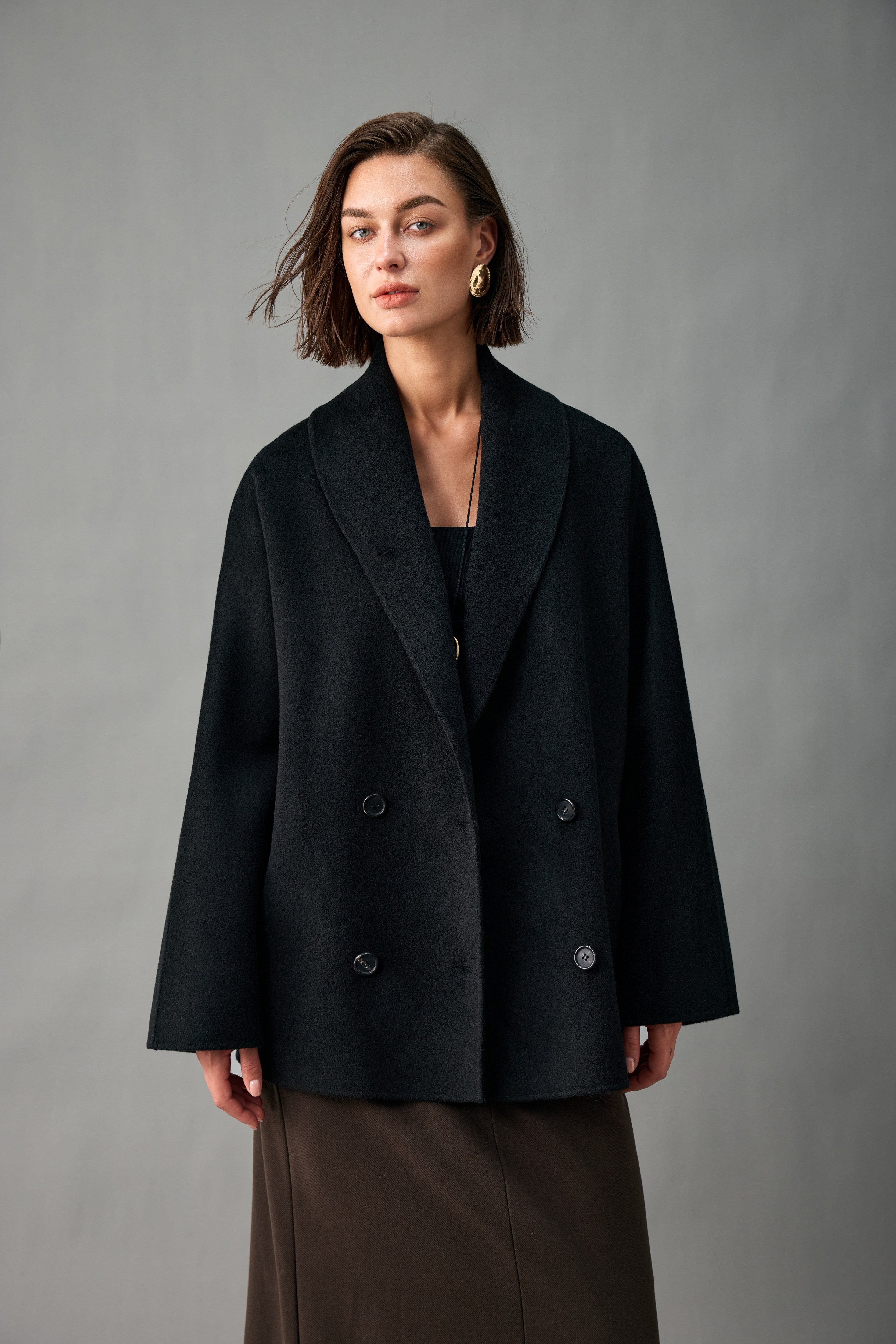 Evelluna Unlined Double-Breasted 100% Cashmere Short Coat