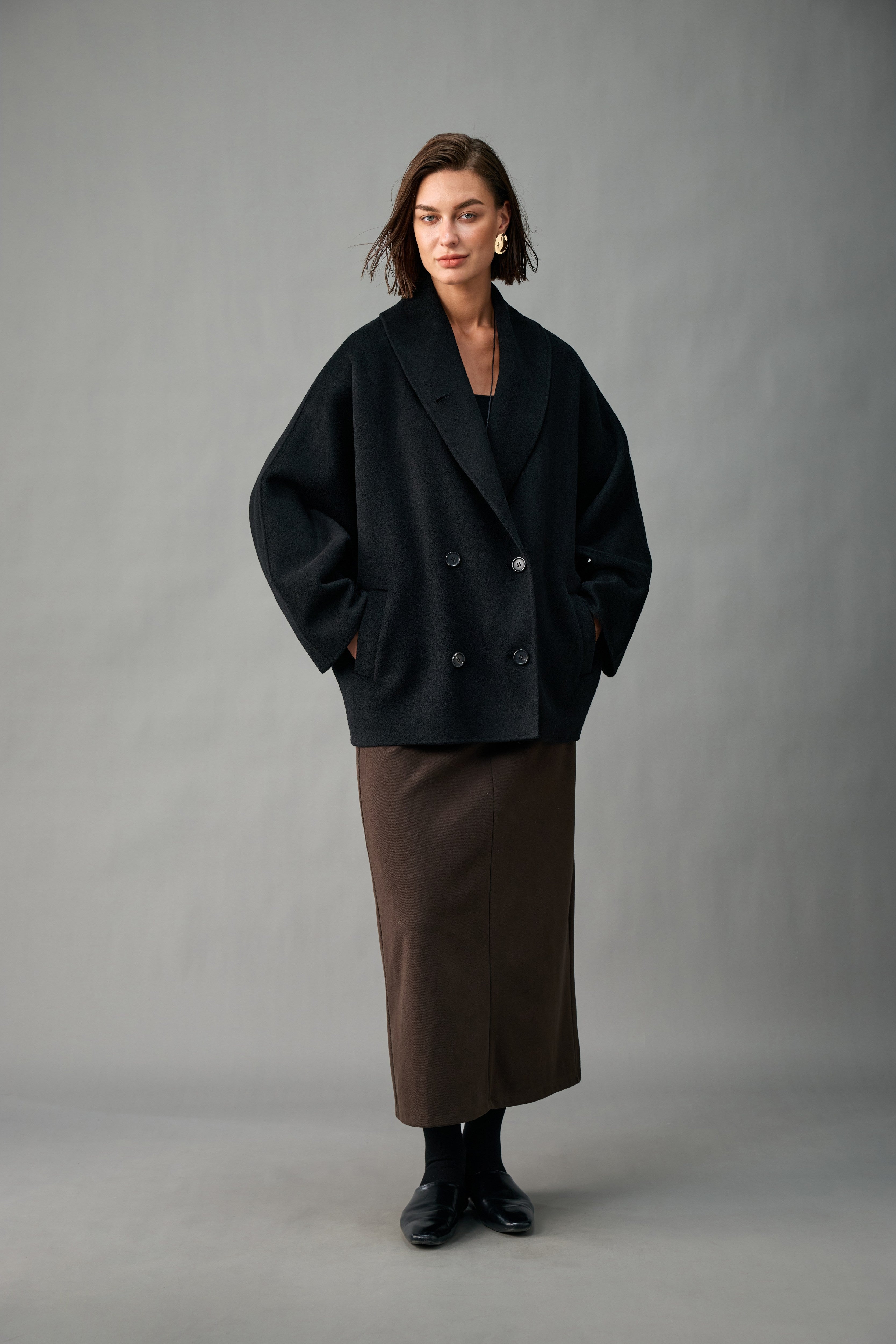 Evelluna Unlined Double-Breasted 100% Cashmere Short Coat