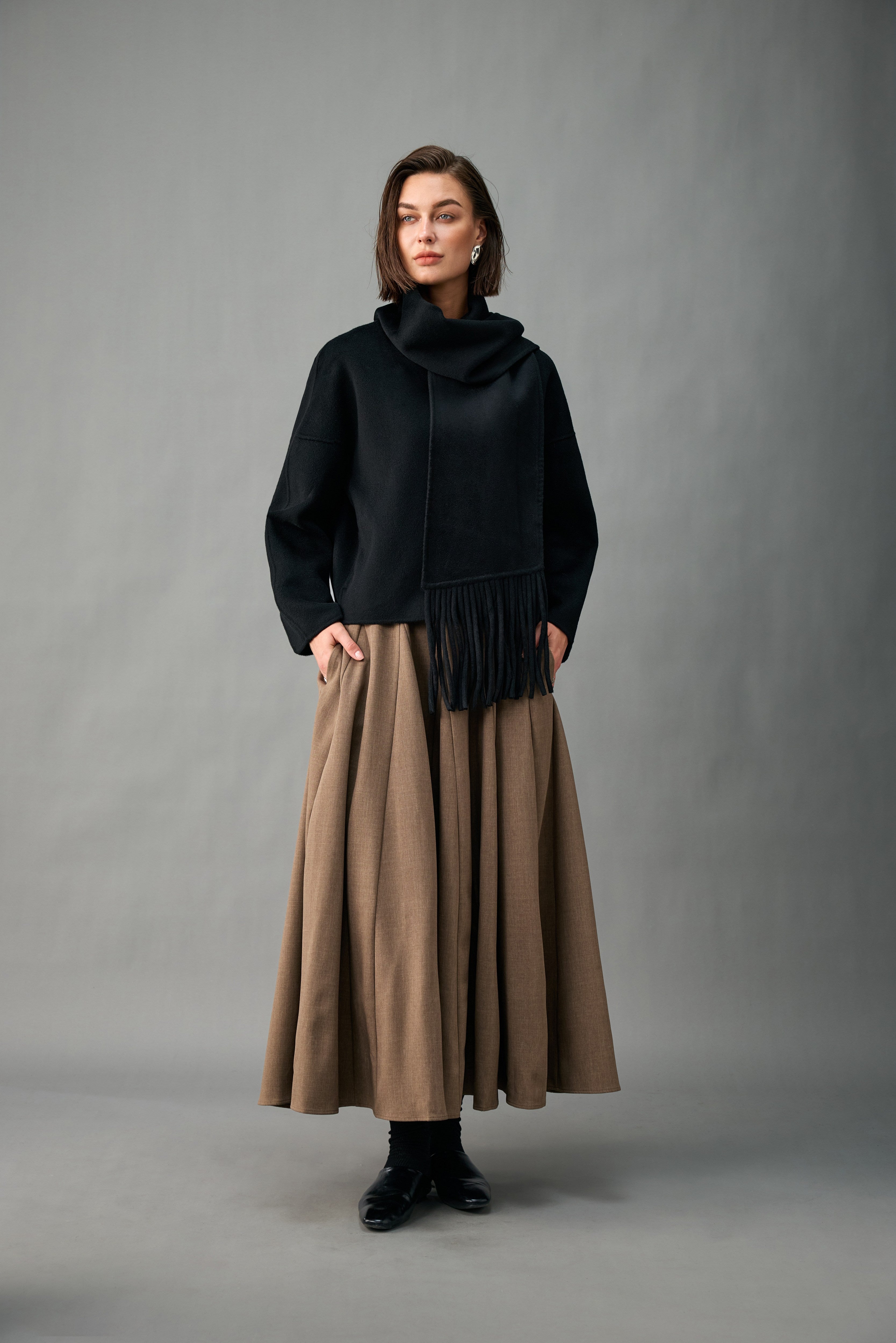 Evelluna Unlined 100% Cashmere Cropped Jacket with Matching Fringed Scarf