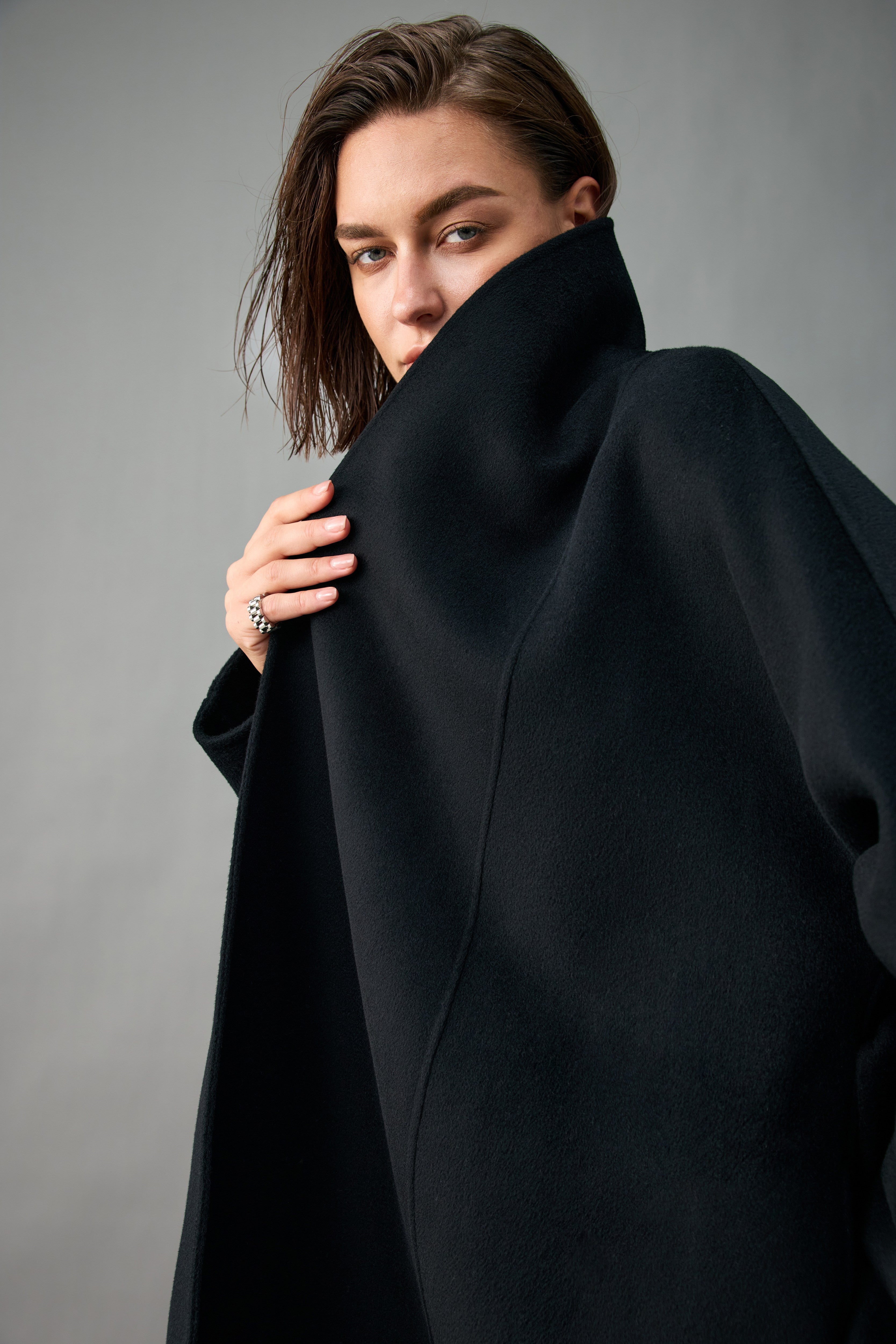 Evelluna Unlined Belted Cashmere Wool Wrap Coat
