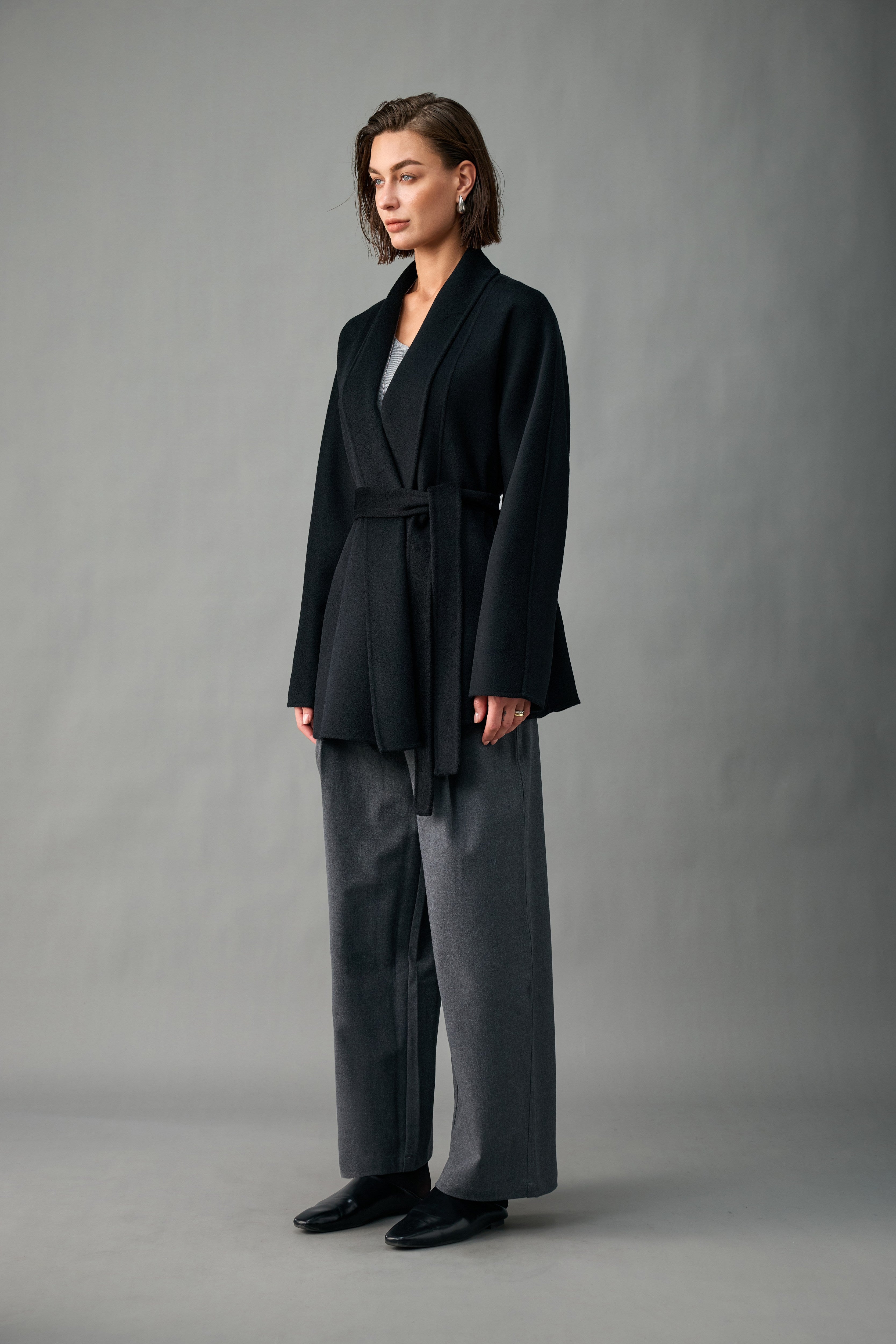 Evelluna Unlined Belted Cashmere Wool Wrap Coat