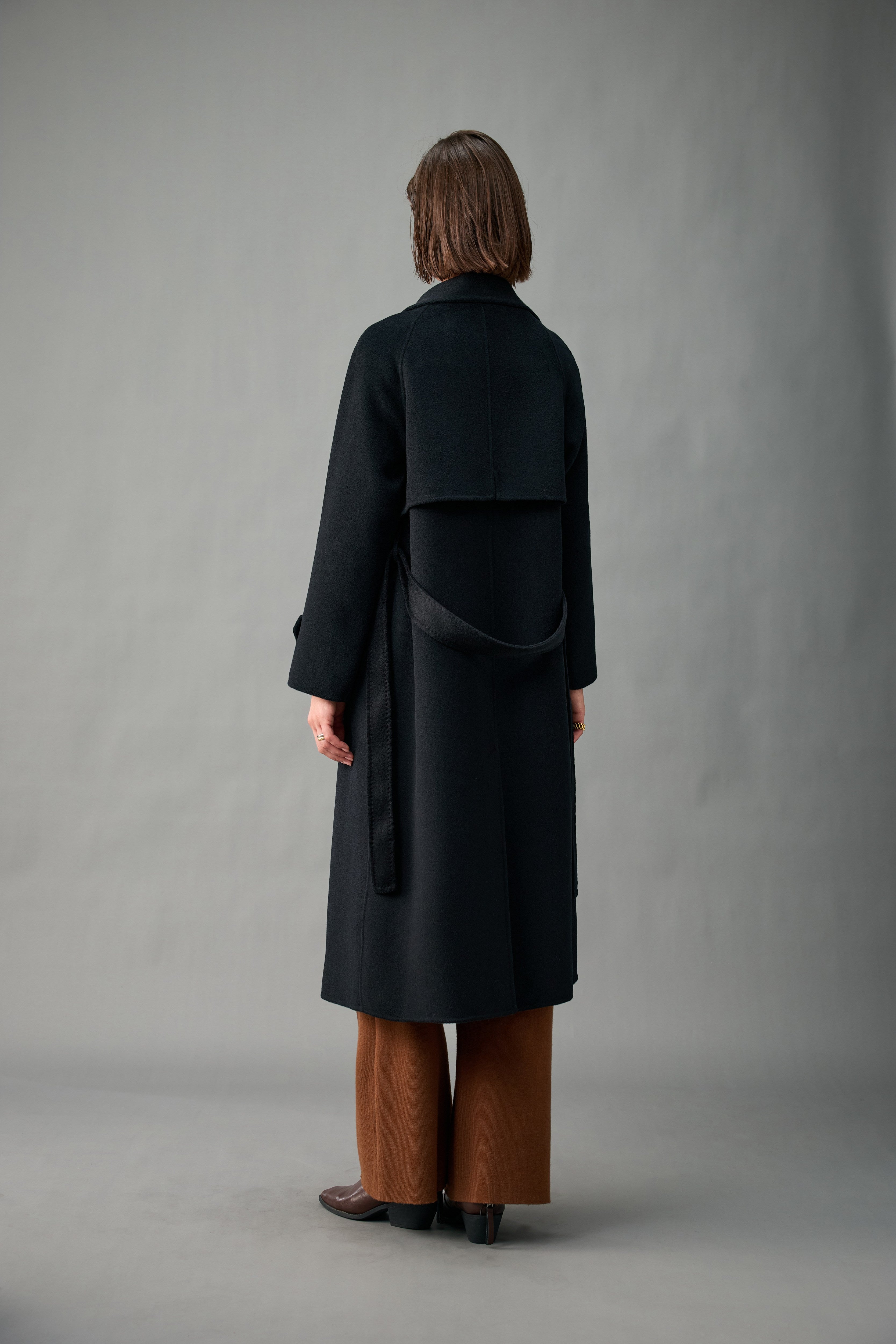 Unlined Cashmere Wool Funnel-Neck Long Coat