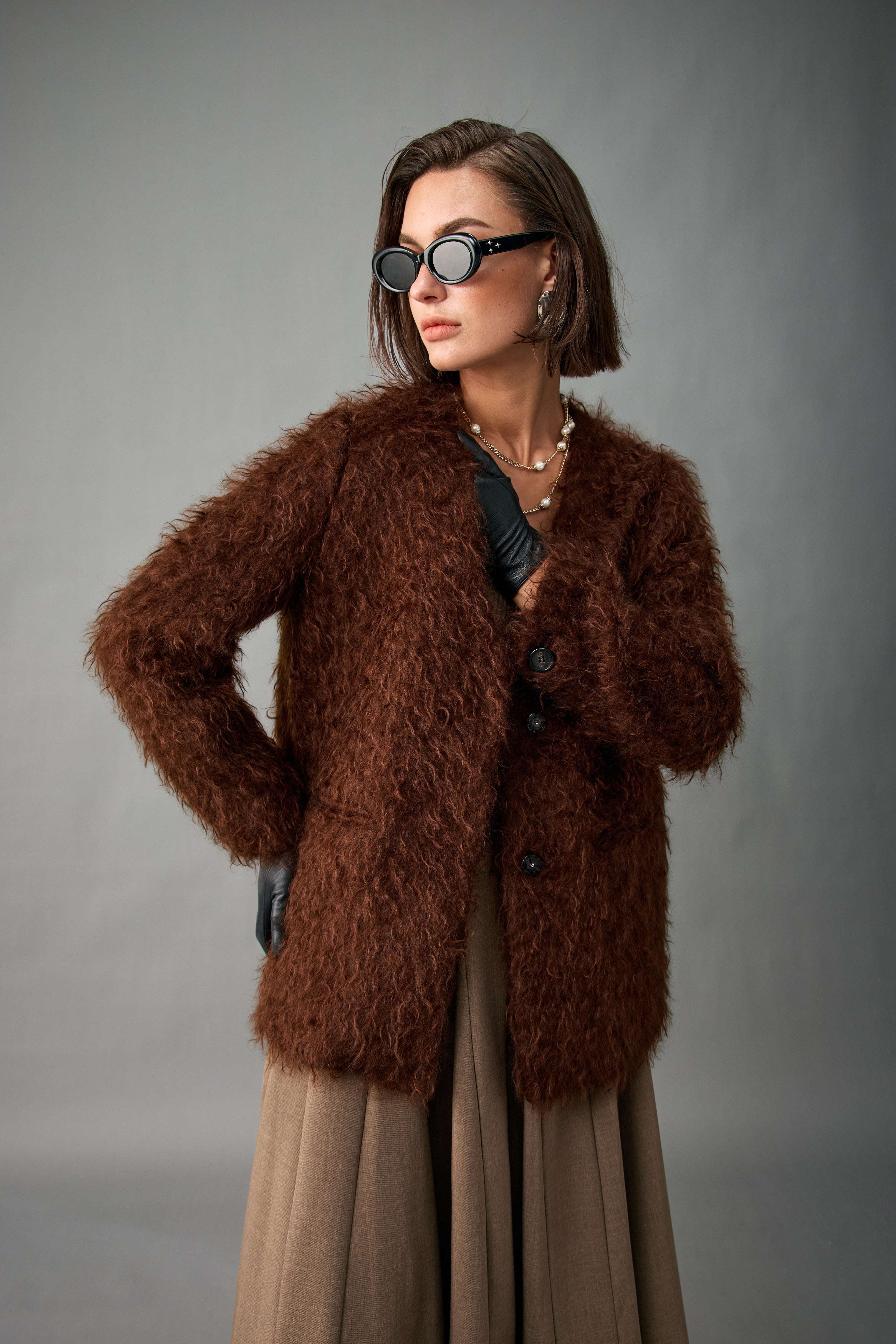 Women’s Mohair Blend Textured Collarless Jacket