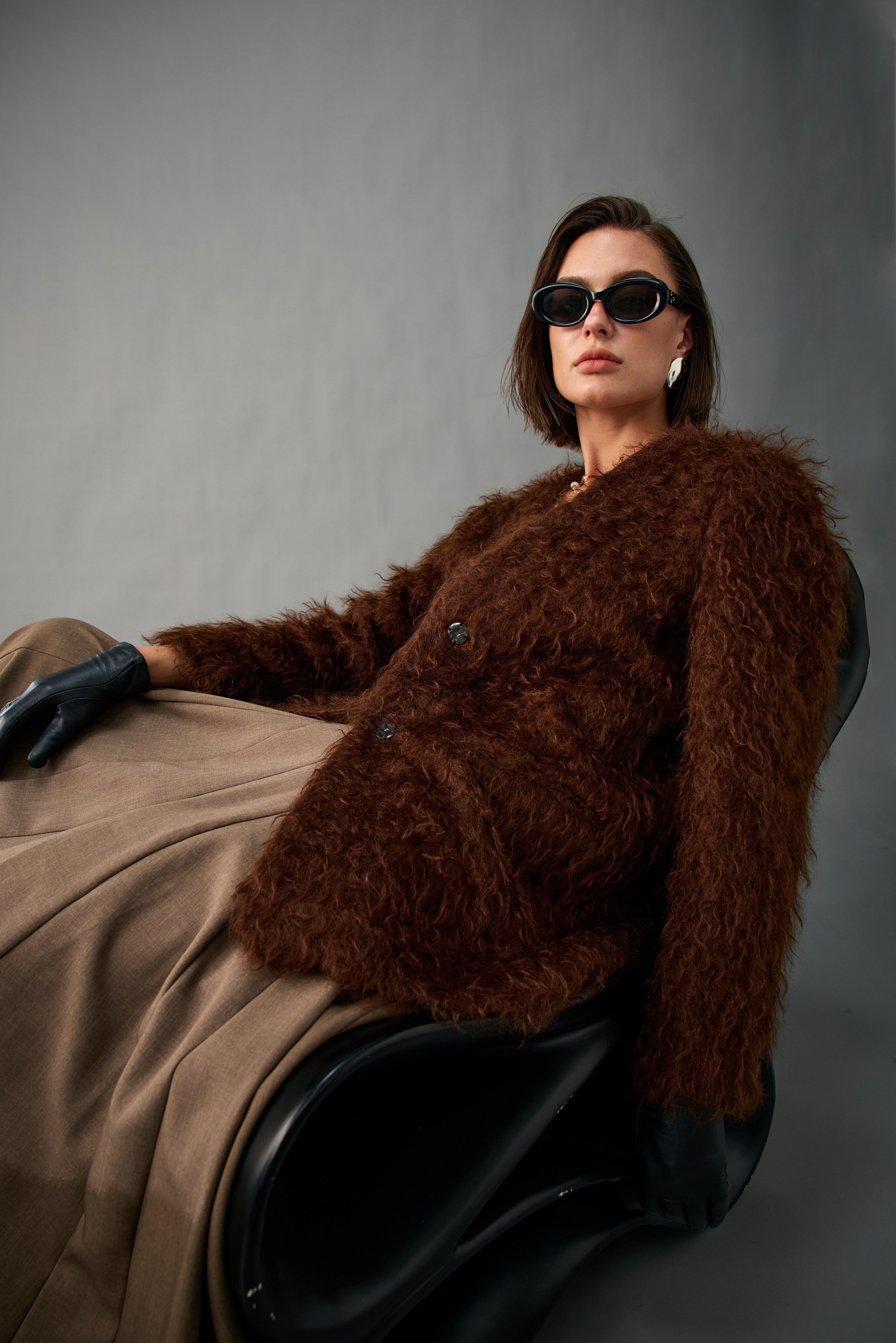 Women’s Mohair Blend Textured Collarless Jacket