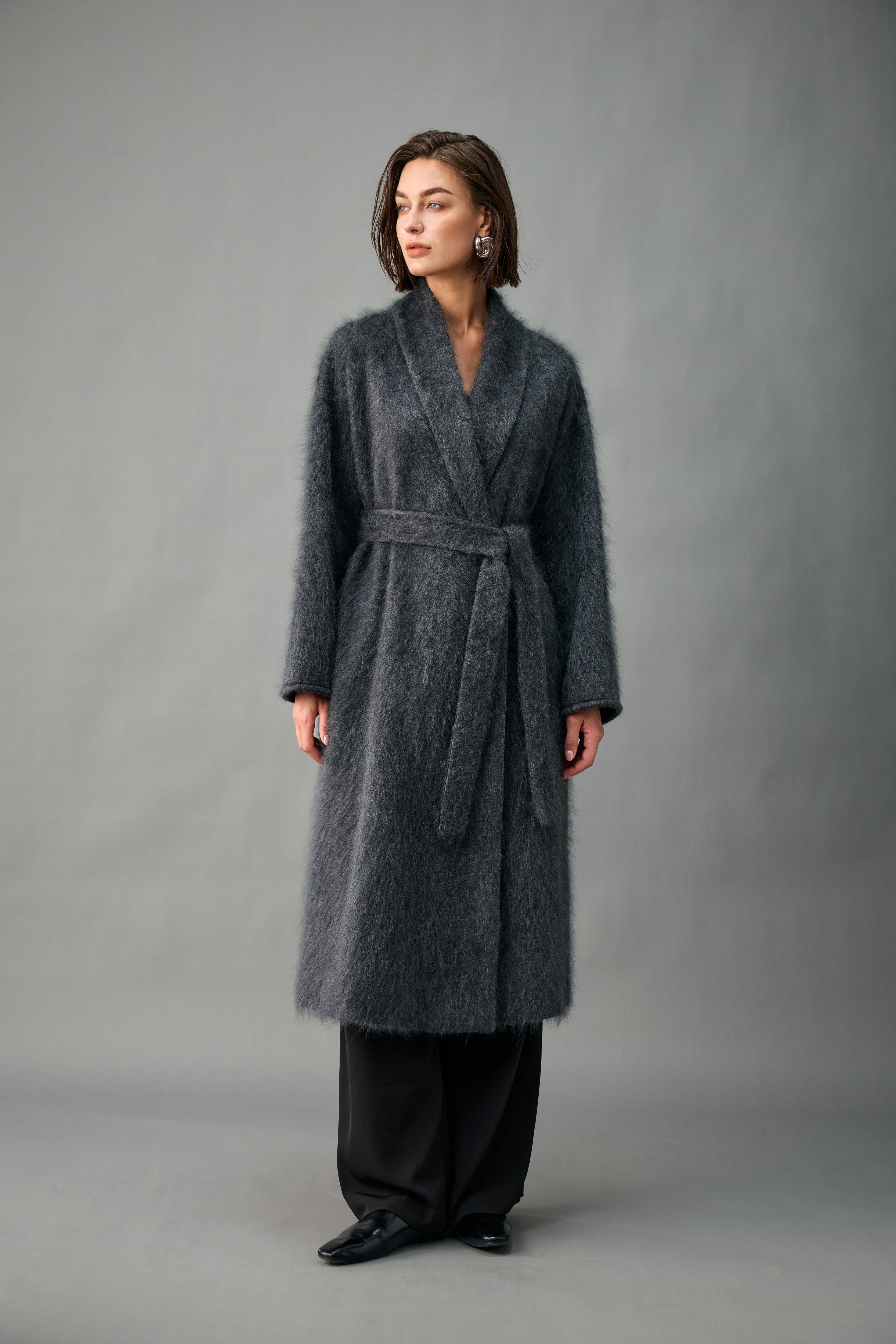 Brushed Belted Cashmere Wrap Coat in 100% Cashmere