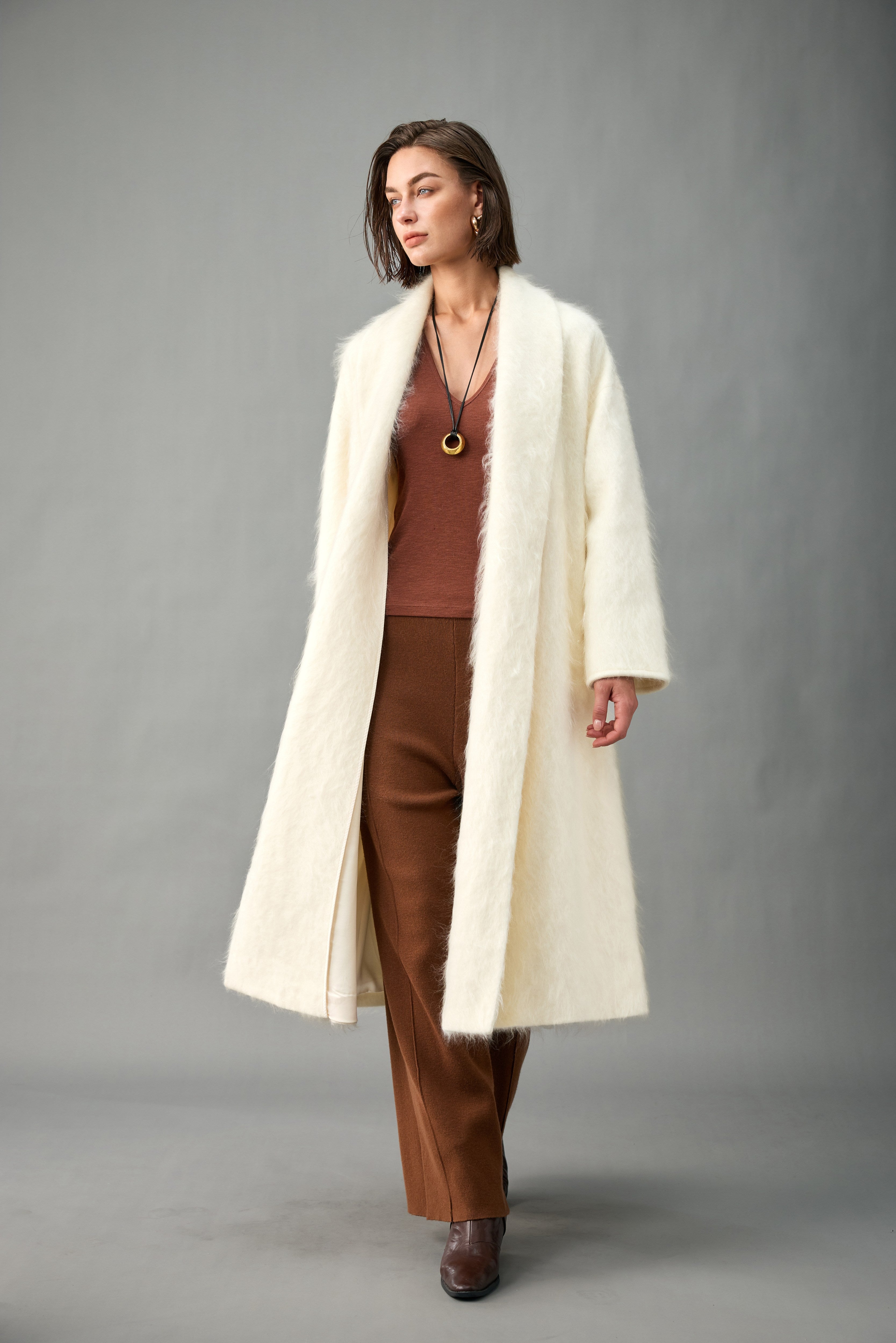 Brushed Belted Cashmere Wrap Coat