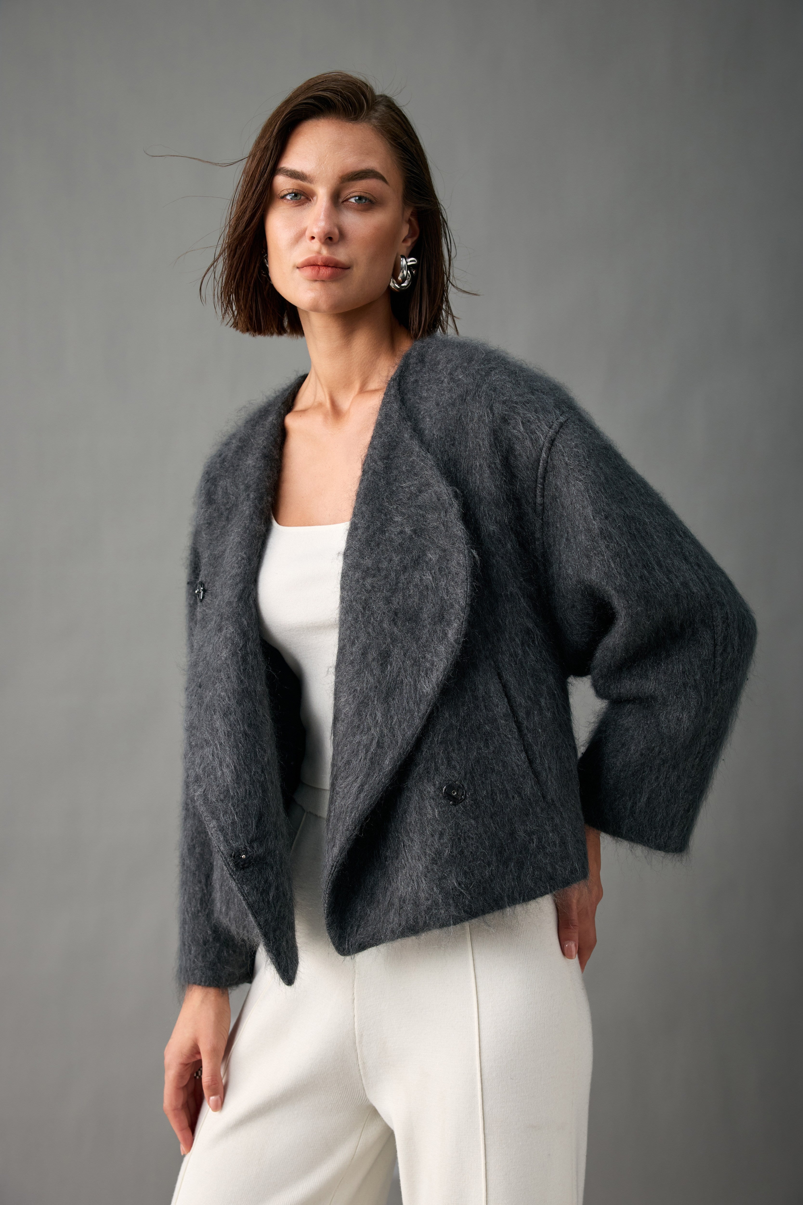Asymmetric Brushed Cashmere Jacket
