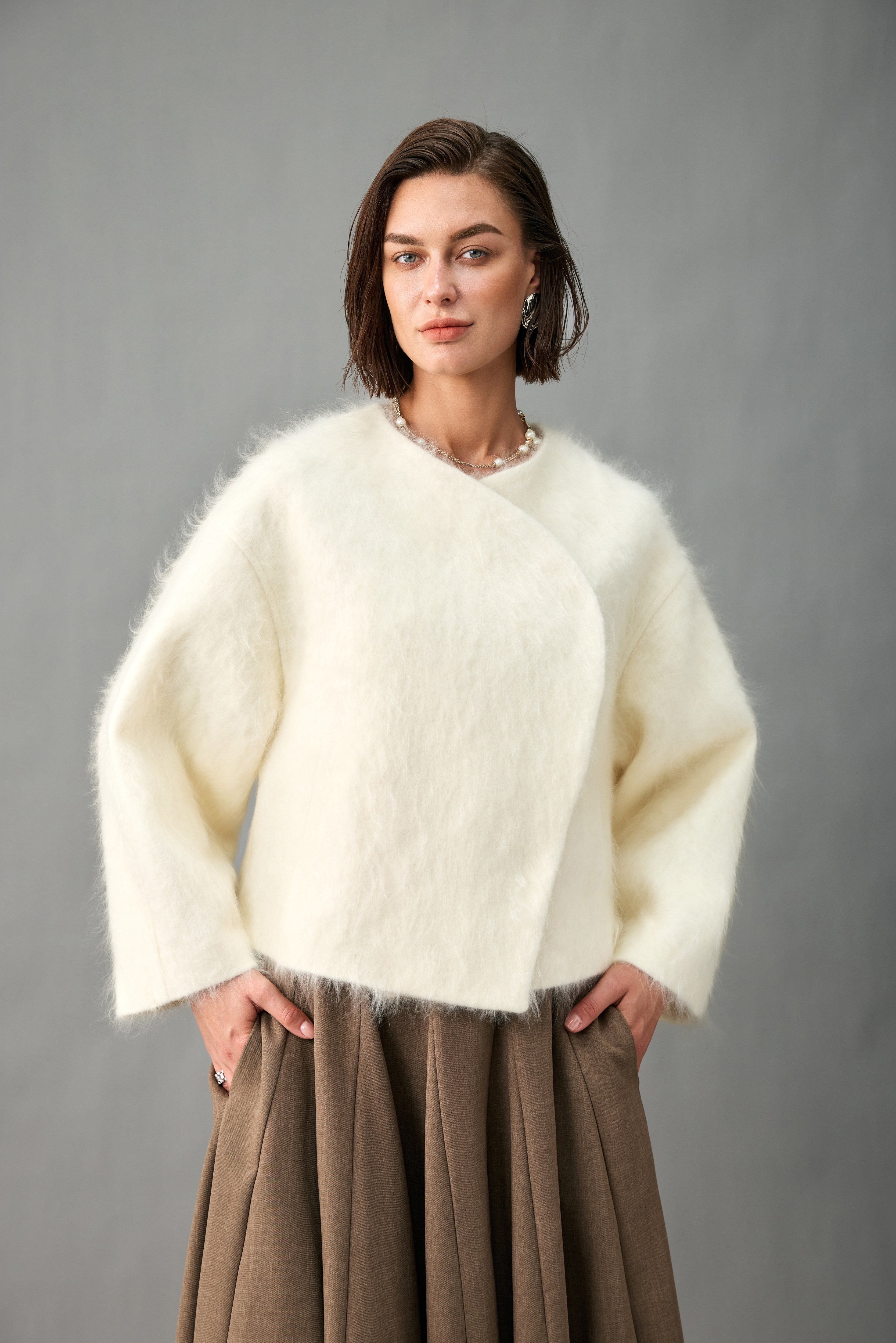 Asymmetric Brushed Cashmere Jacket