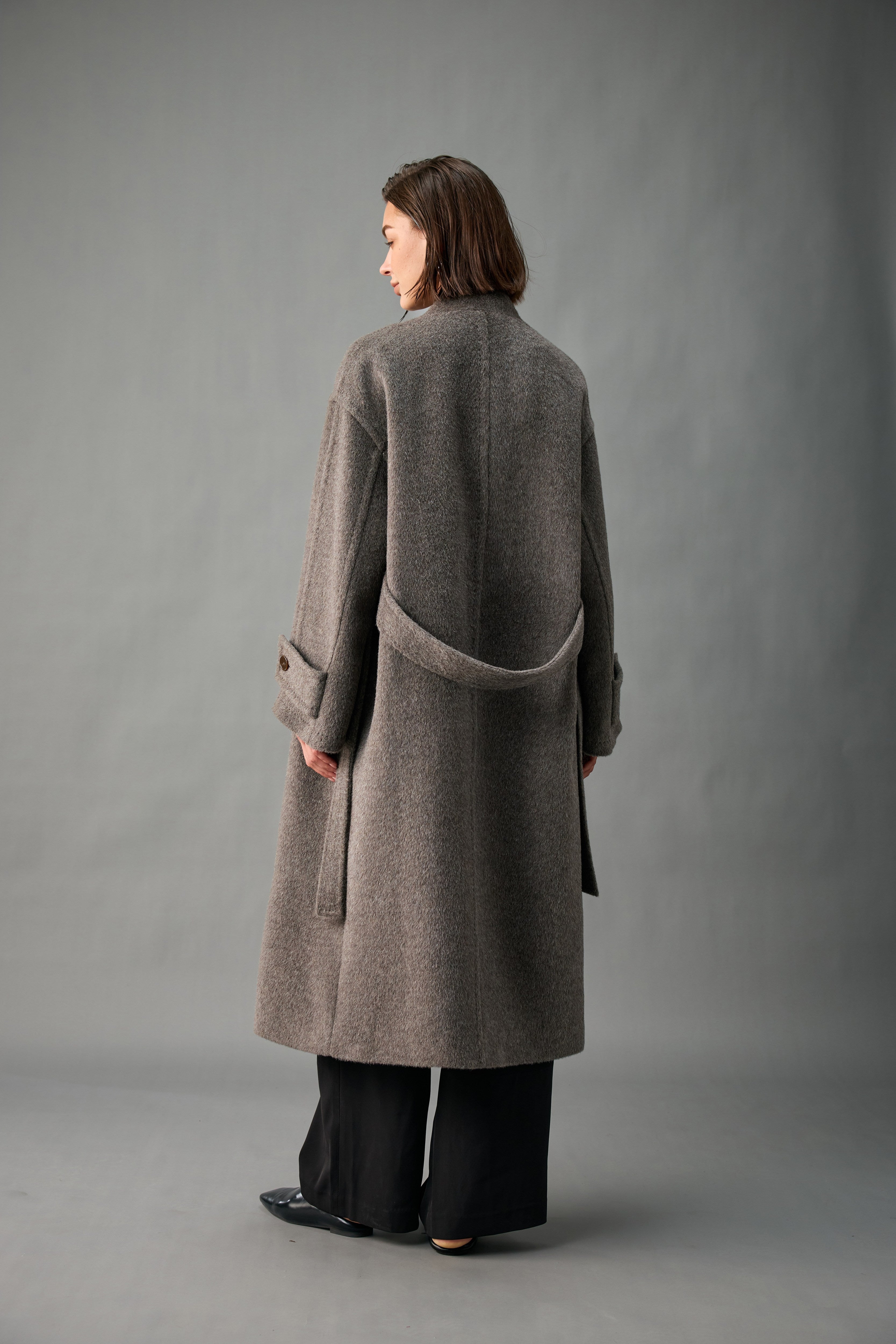 Off-Center Belted Alpaca-Wool Coat