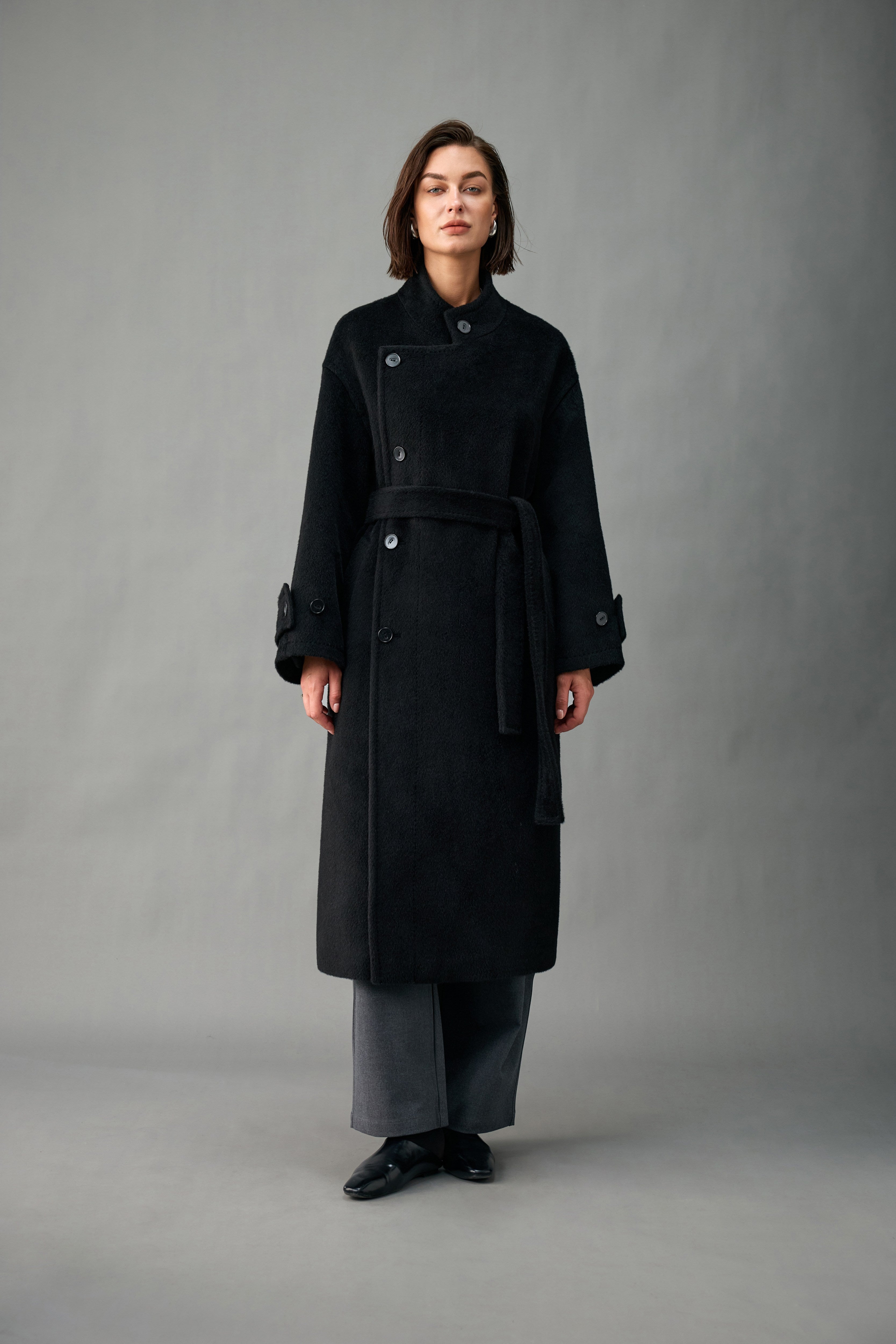 Off-Center Belted Alpaca-Wool Coat
