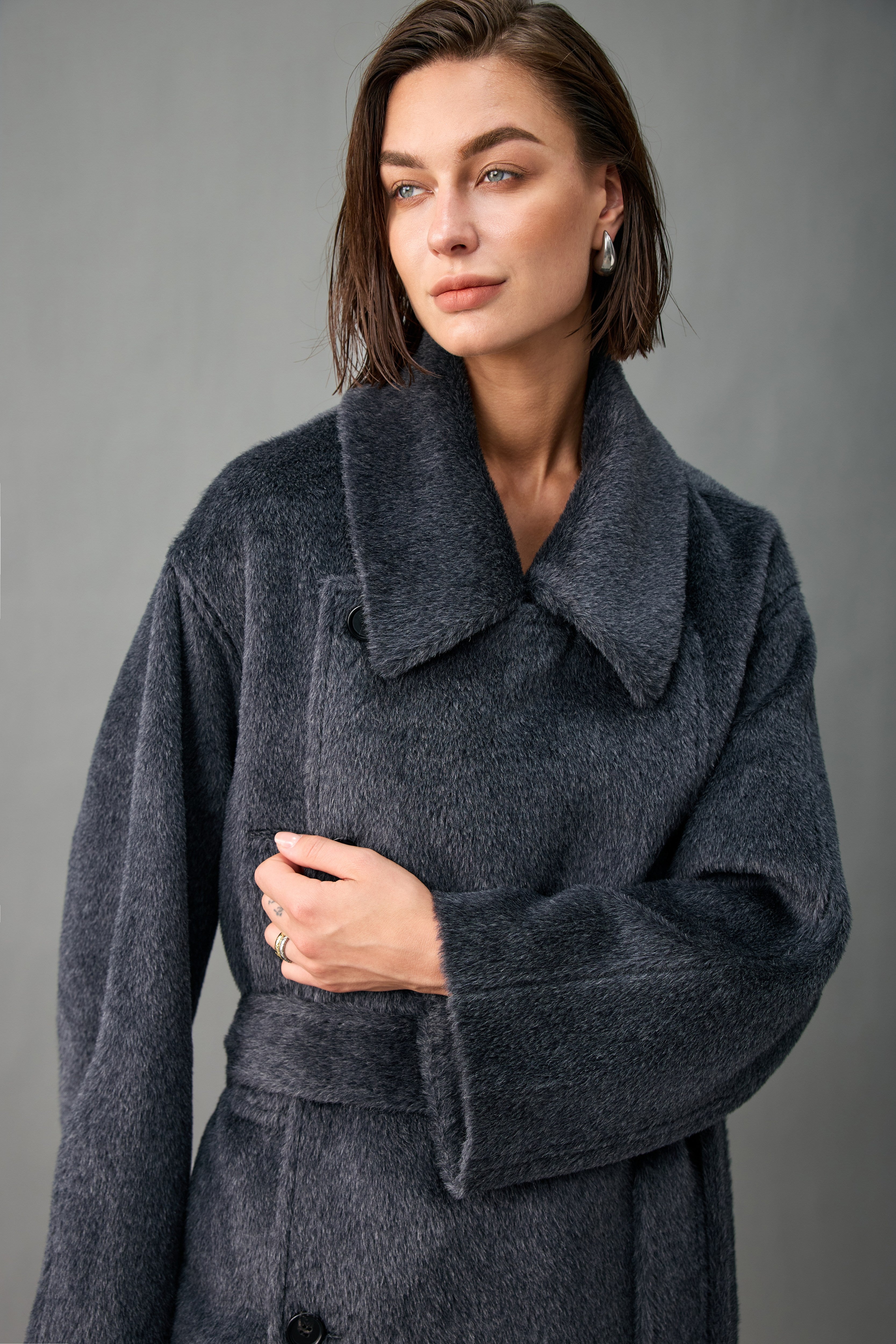 Convertible Collar Double-Breasted Alpaca-Wool Coat