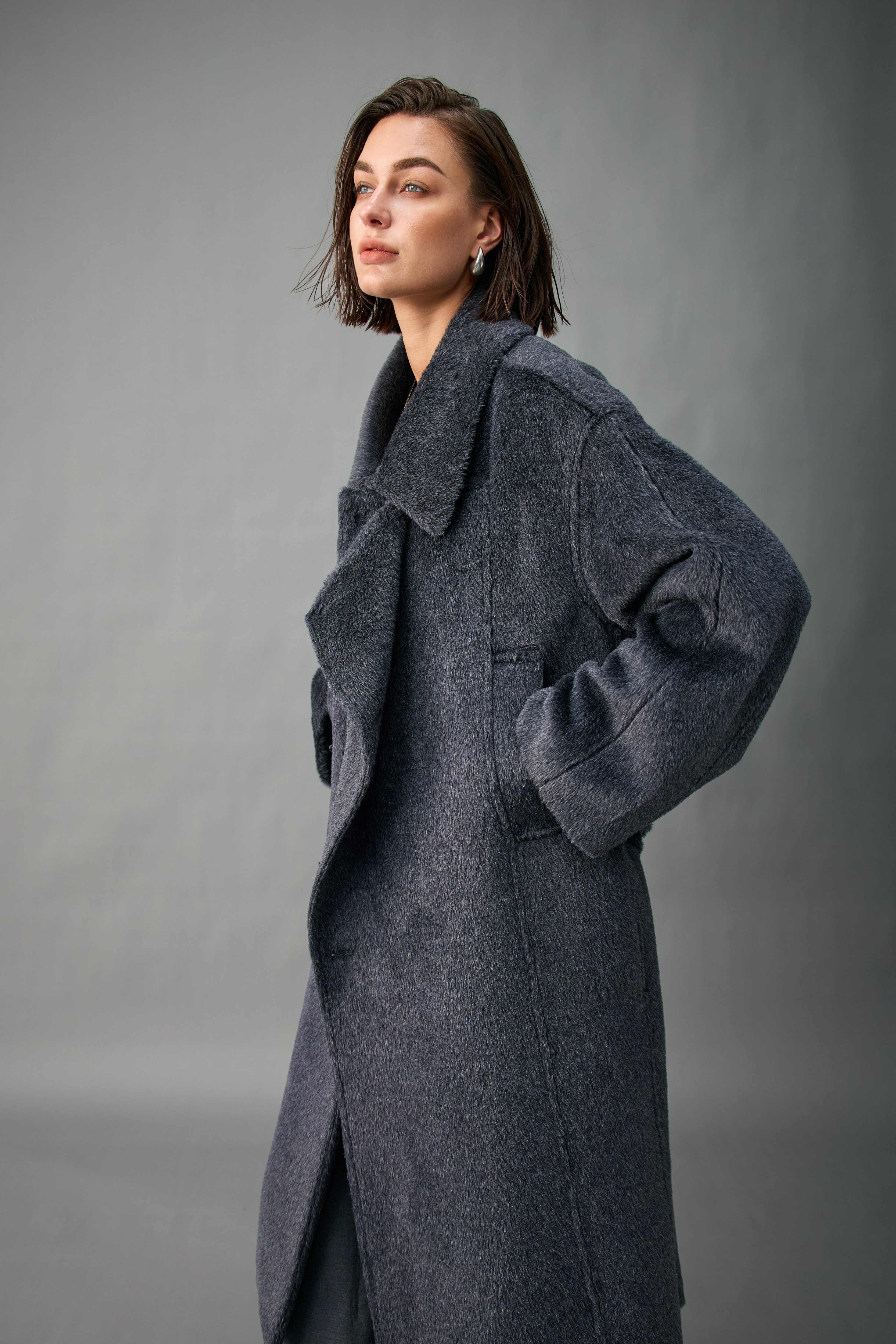 Convertible Collar Double-Breasted Alpaca-Wool Coat