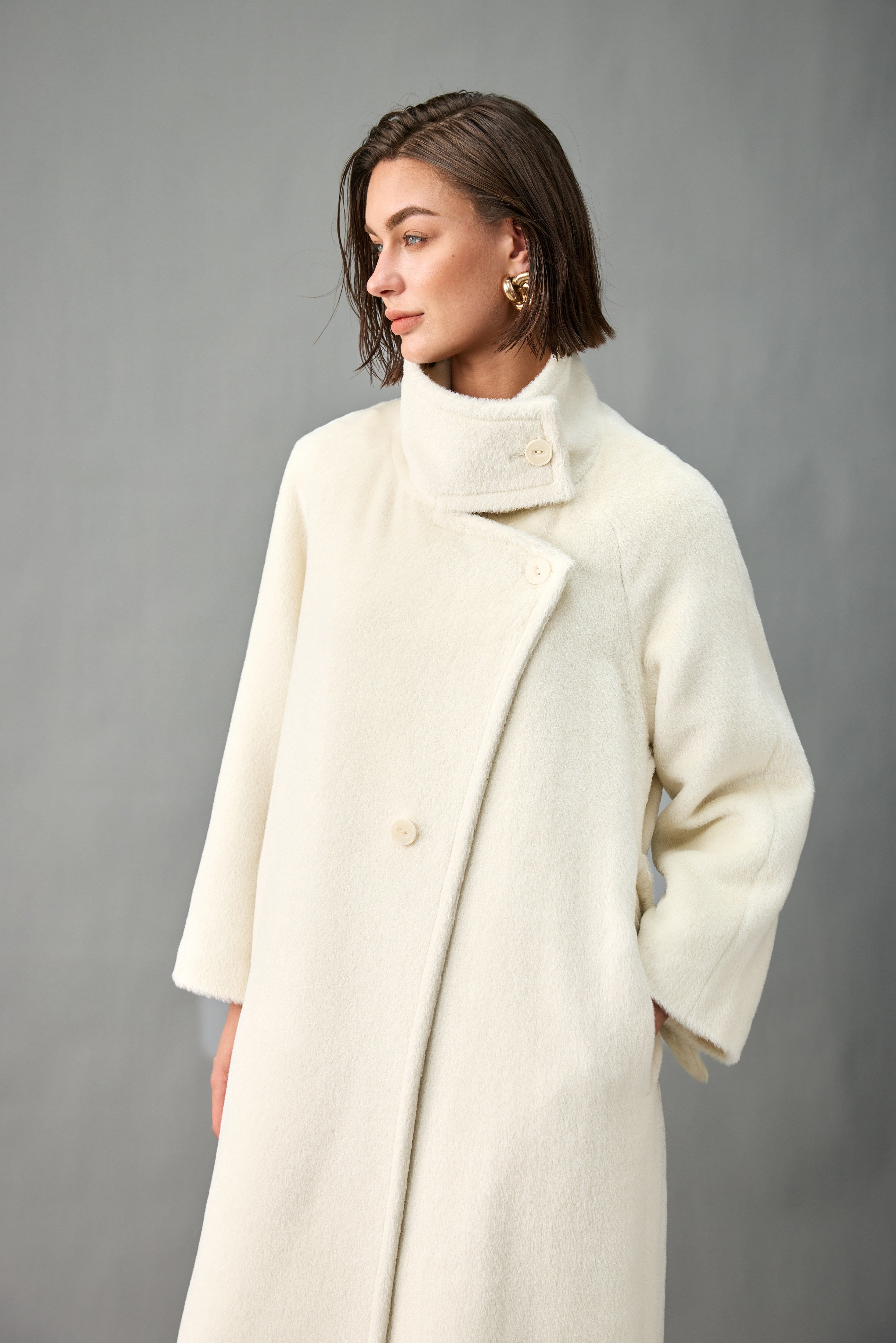 Asymmetric Stand Collar Alpaca-Wool Coat