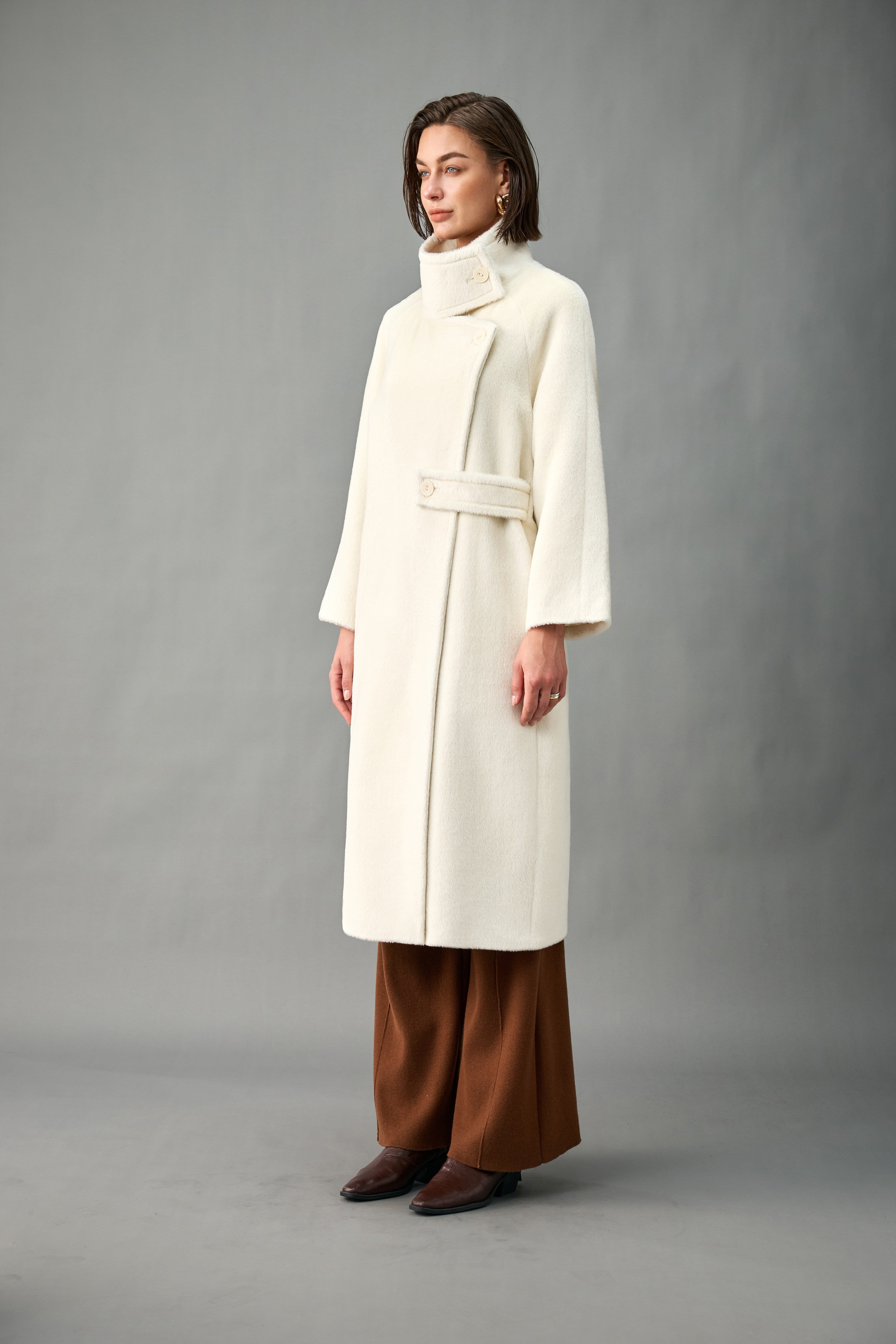 Asymmetric Stand Collar Alpaca-Wool Coat