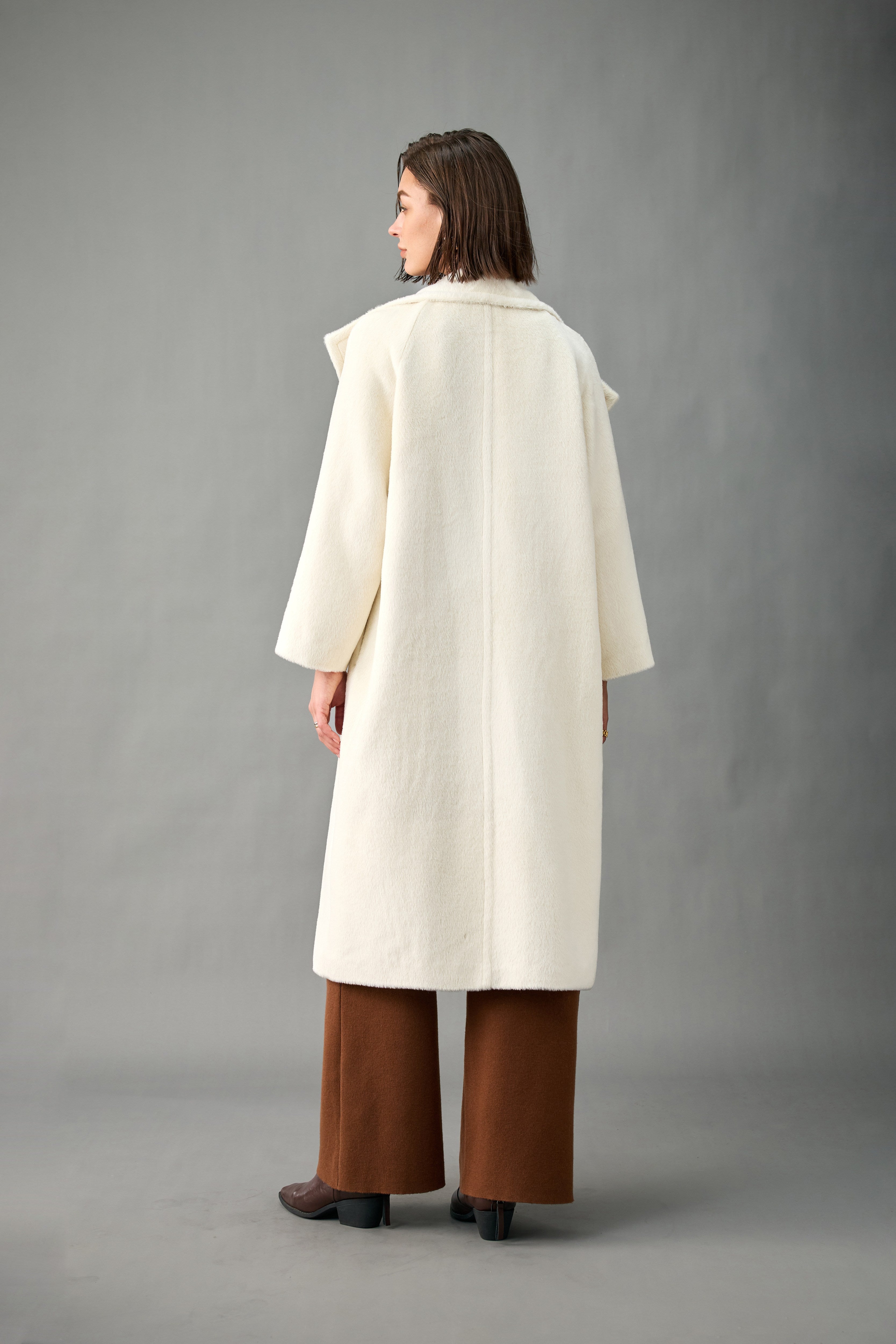 Asymmetric Stand Collar Alpaca-Wool Coat for Women