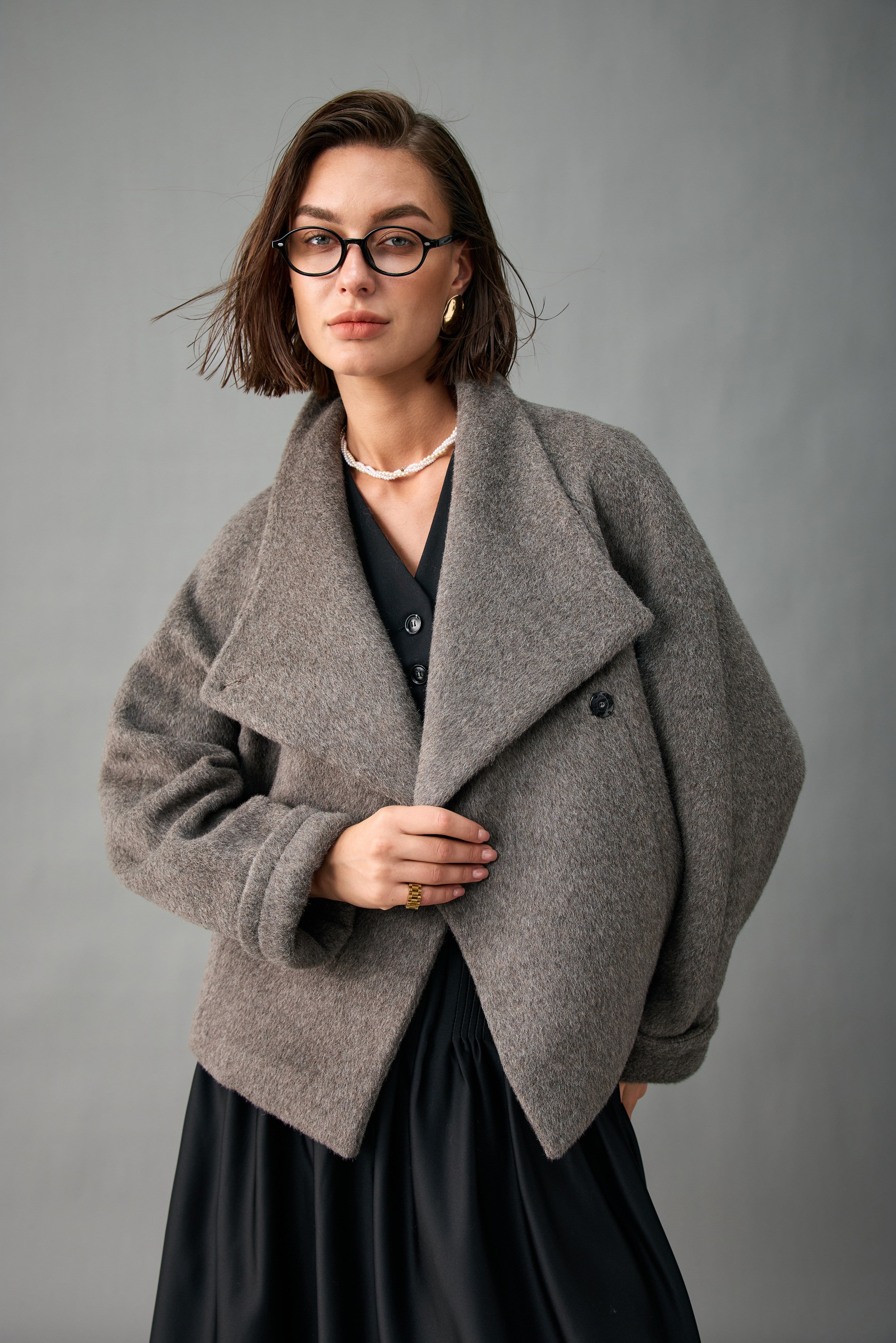 Single-Button Alpaca Blend Cropped Coat