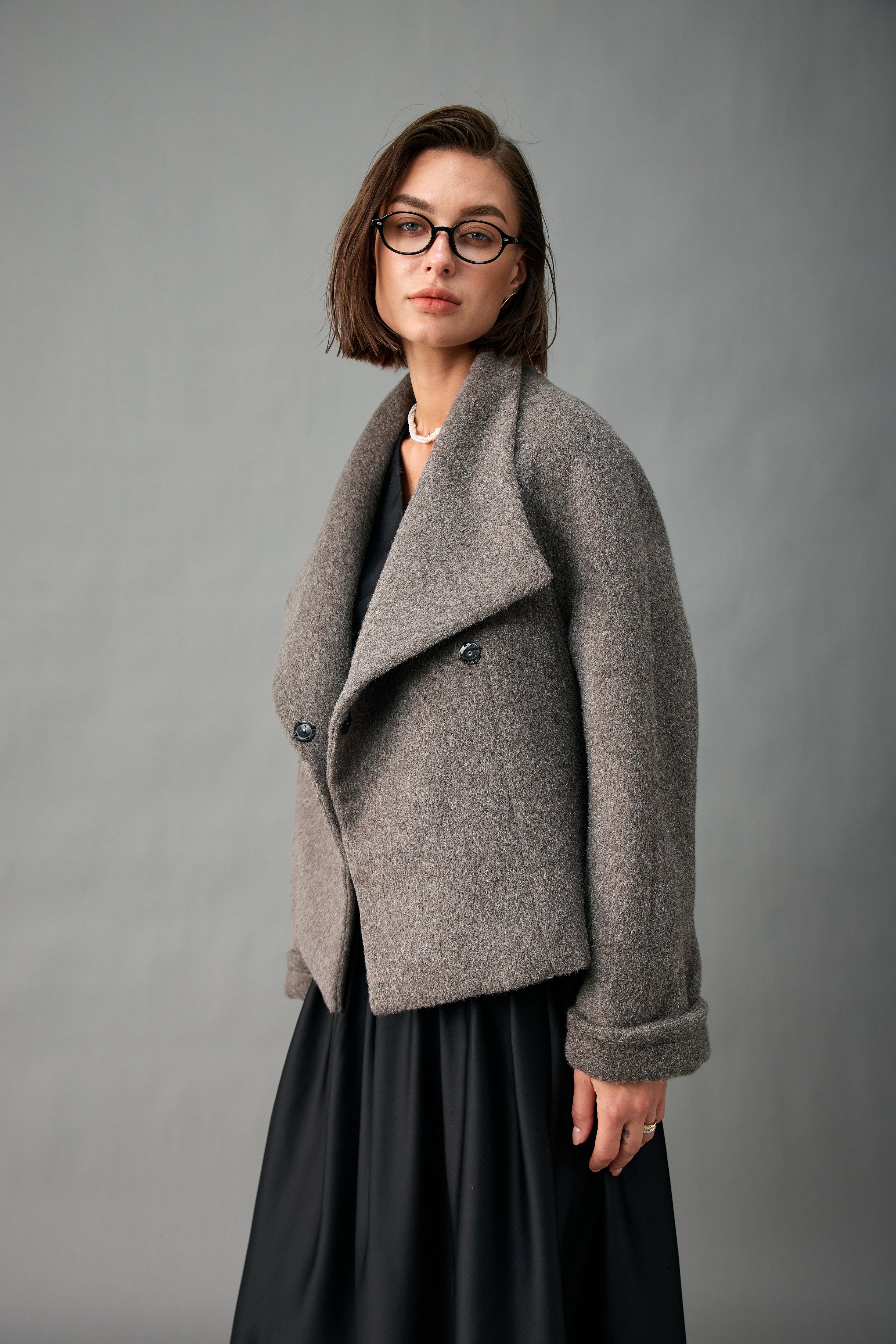 Single-Button Alpaca Blend Cropped Coat