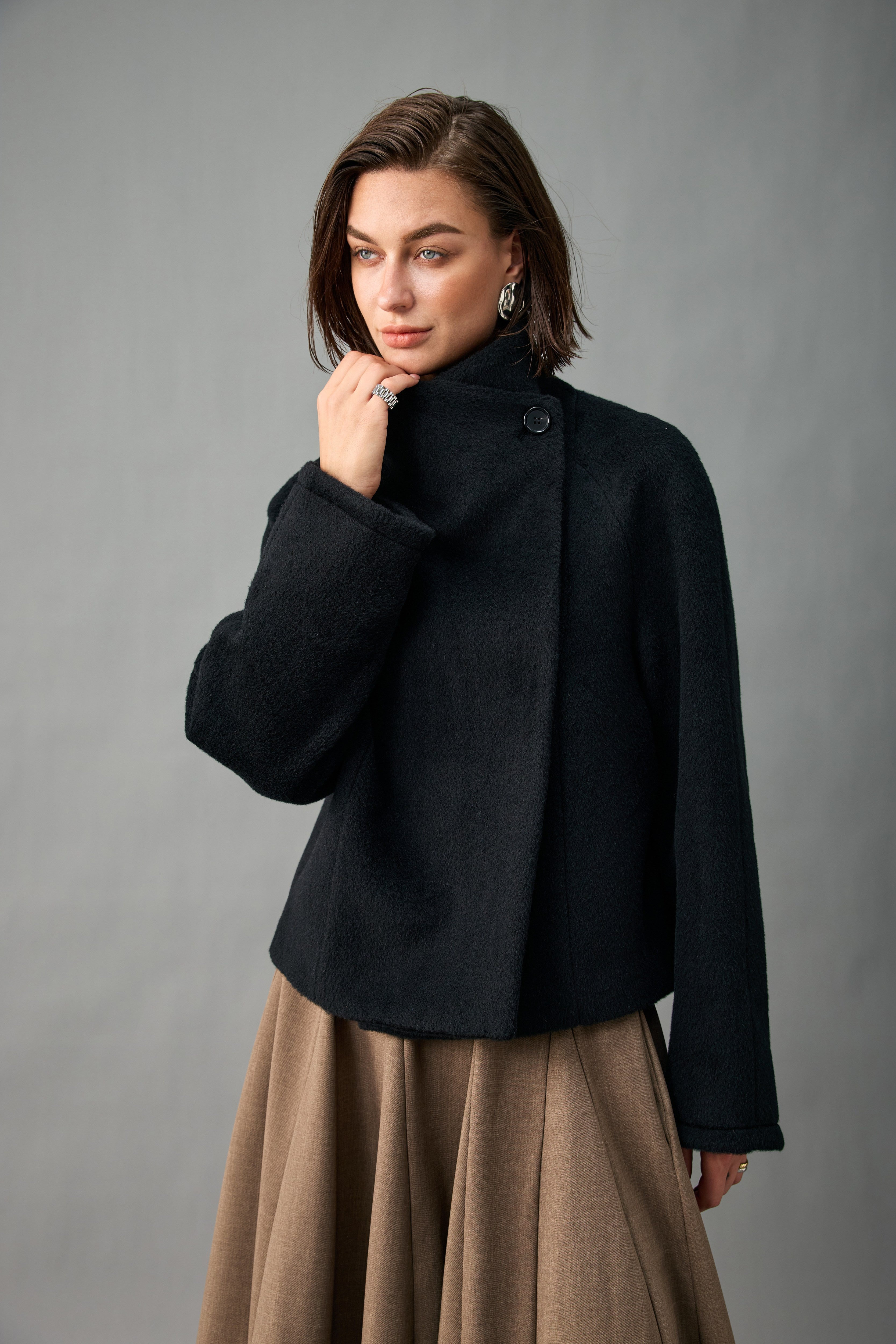 Single-Button Alpaca Blend Cropped Coat
