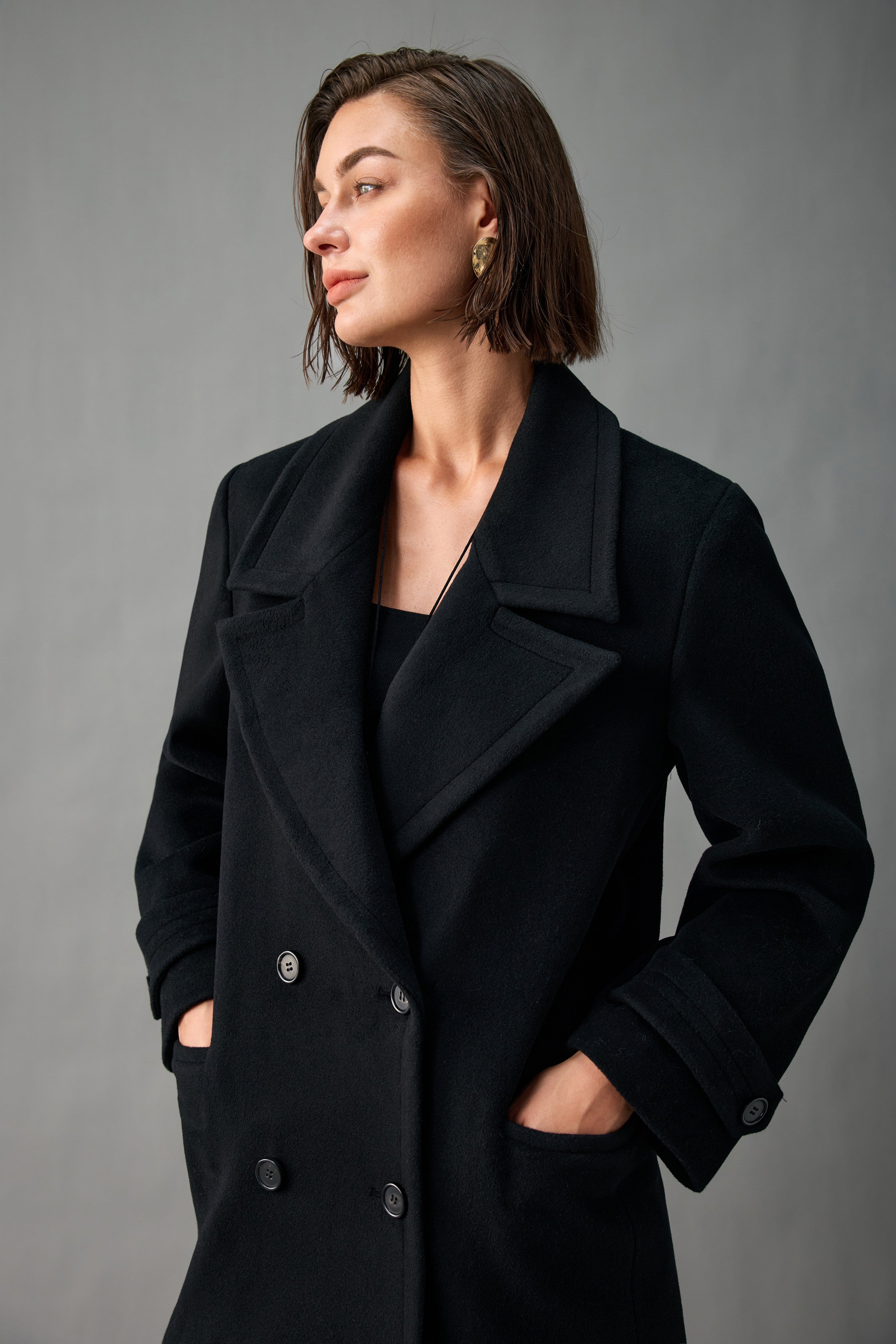 Belted Double-Breasted Cashmere Short Coat
